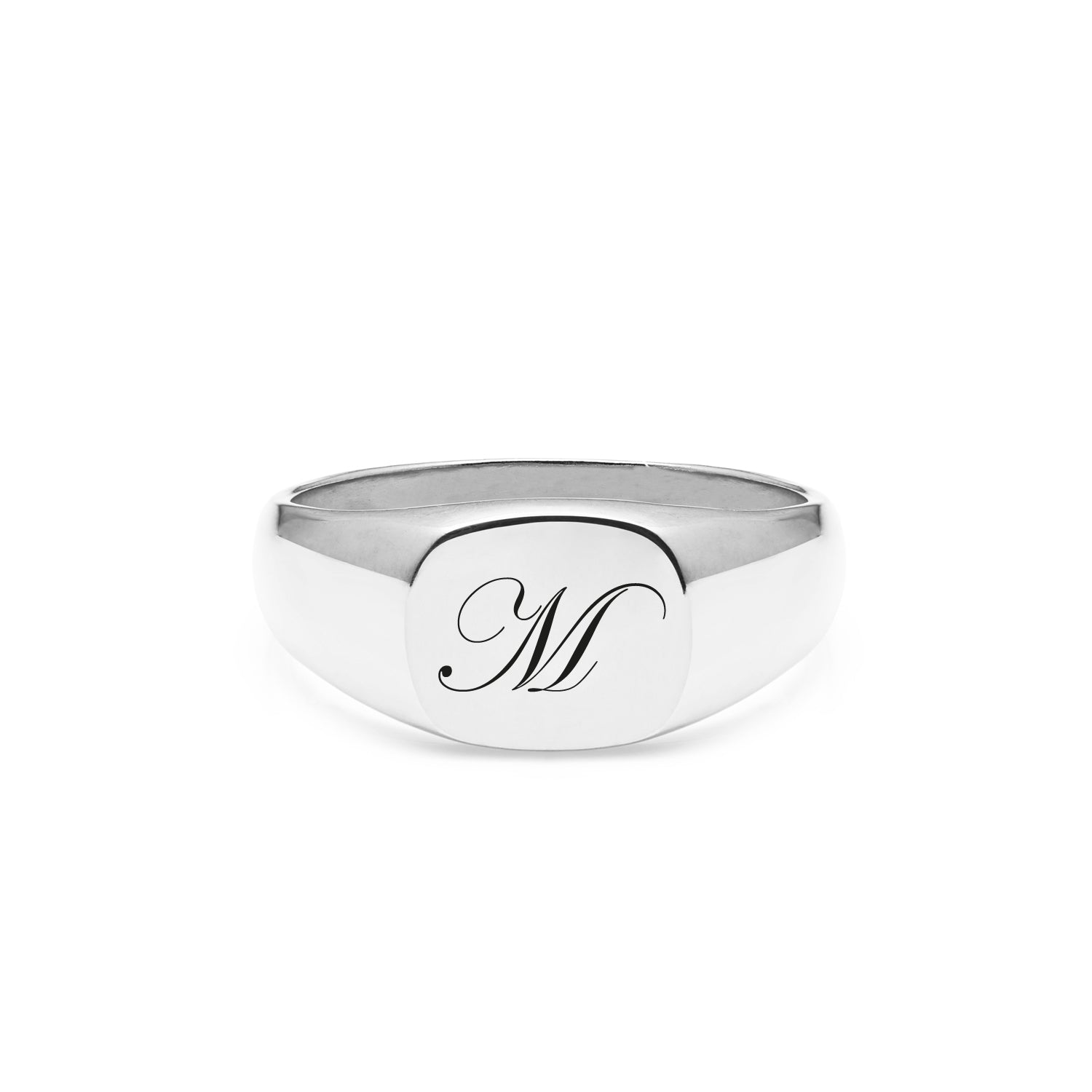 Single Initial Edwardian Cushion Signet Ring - Silver