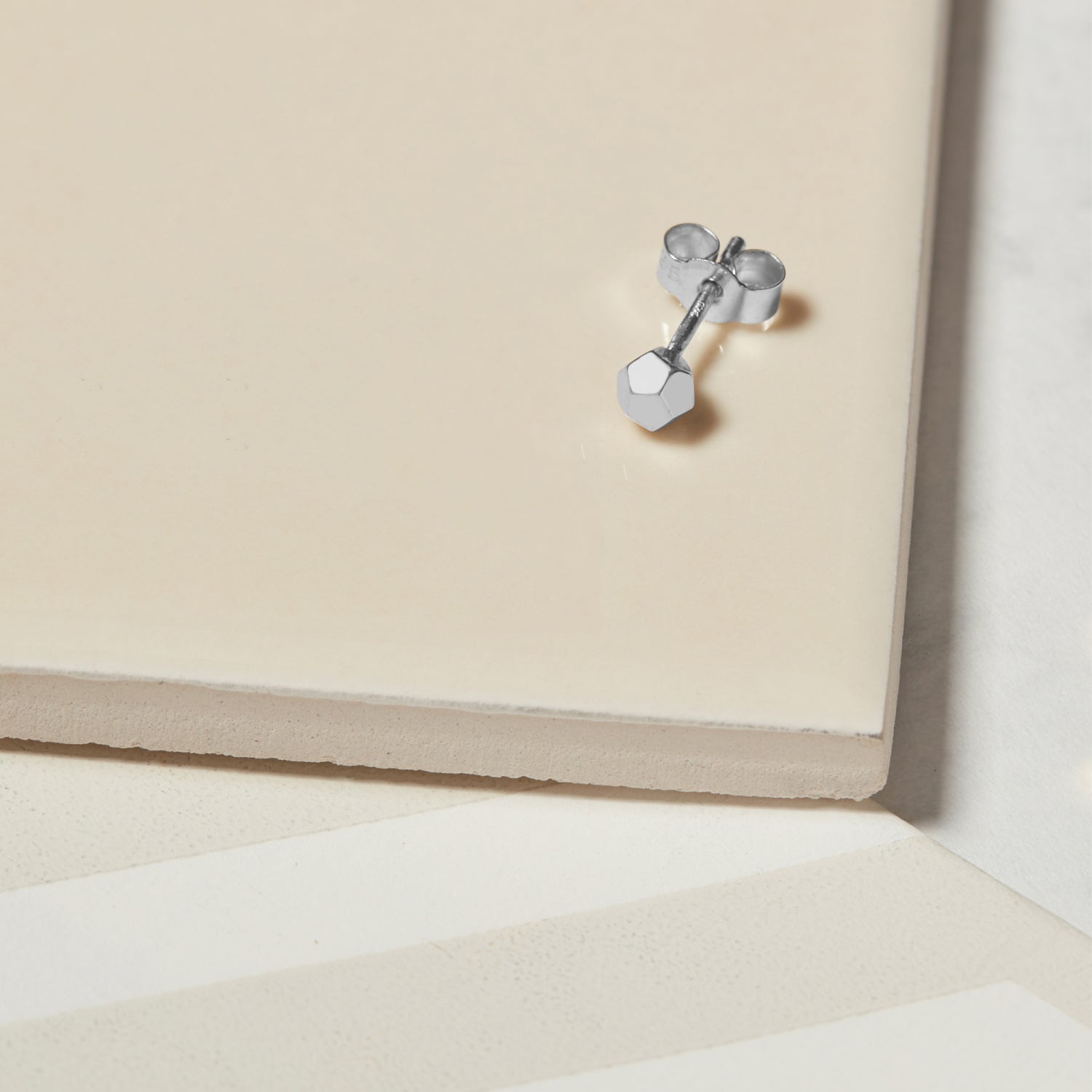 Single Dodecahedron Stud Earring - Silver