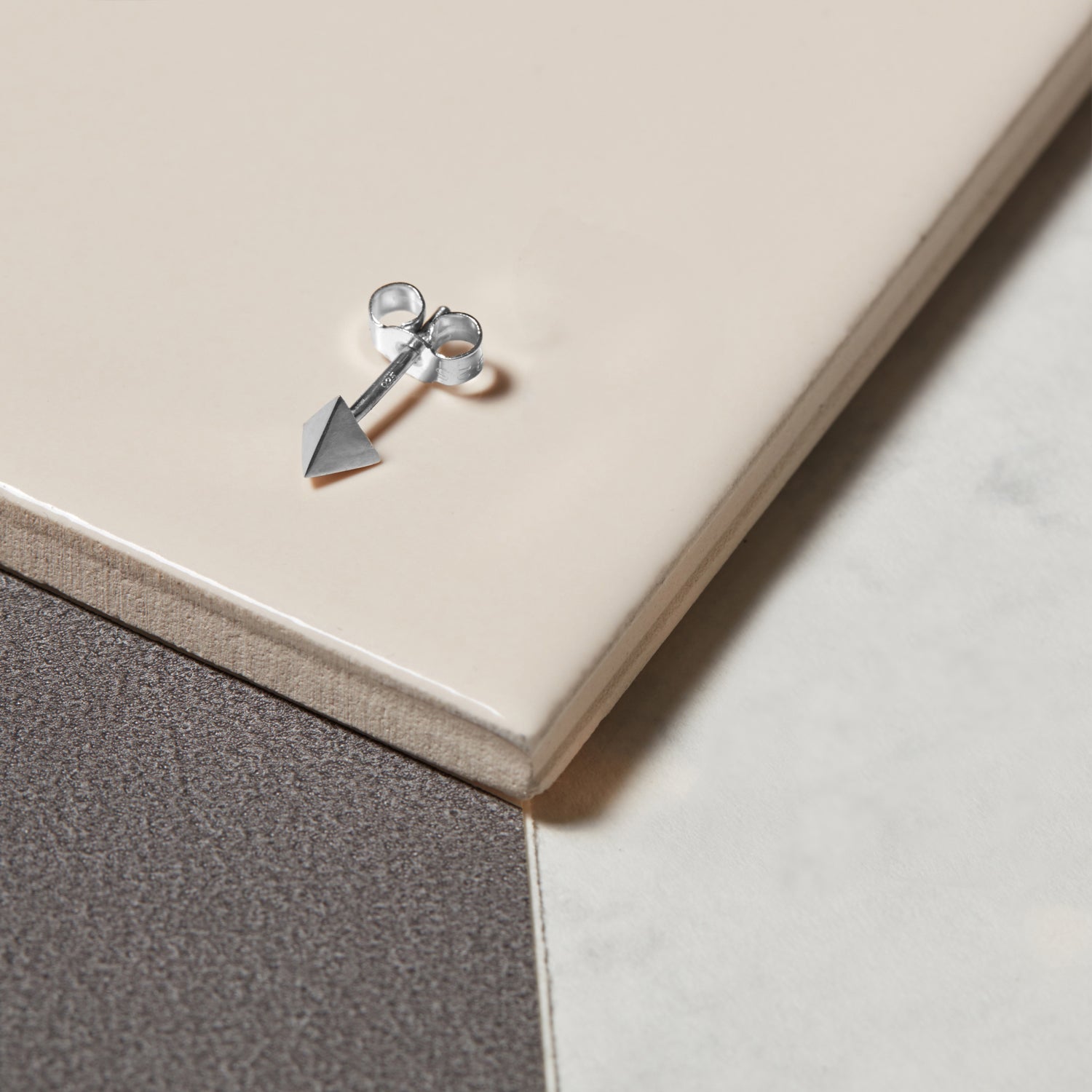 Single Tetrahedron Stud Earring - Silver