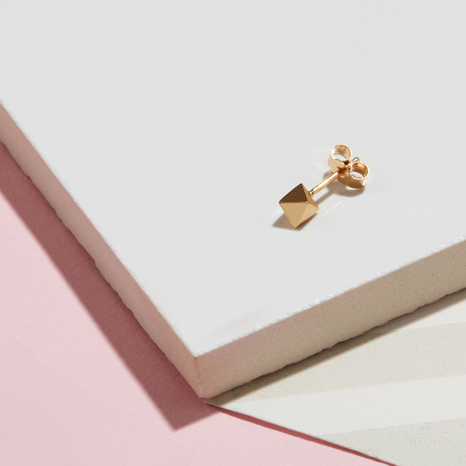 Single Octahedron Stud Earring - Gold