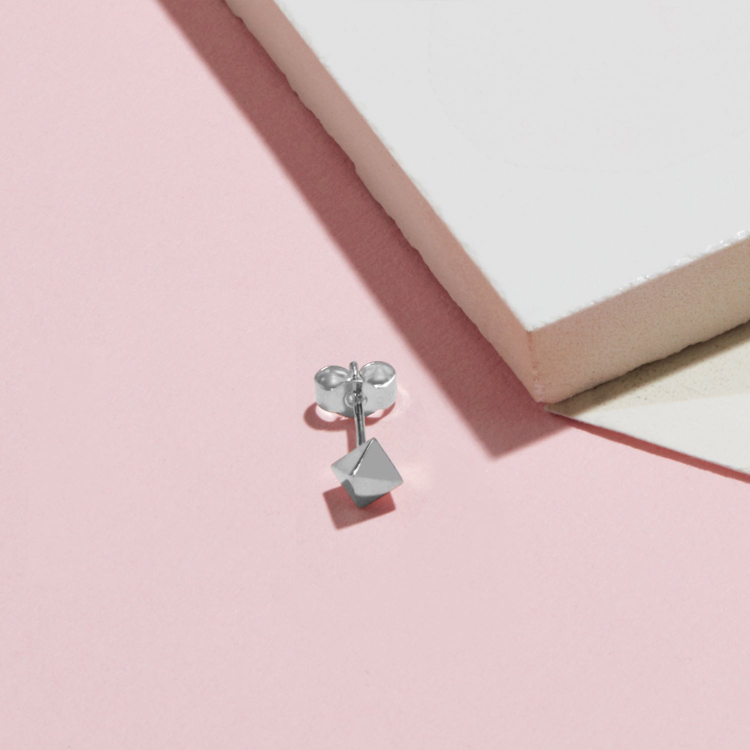 Single Octahedron Stud Earring - Silver