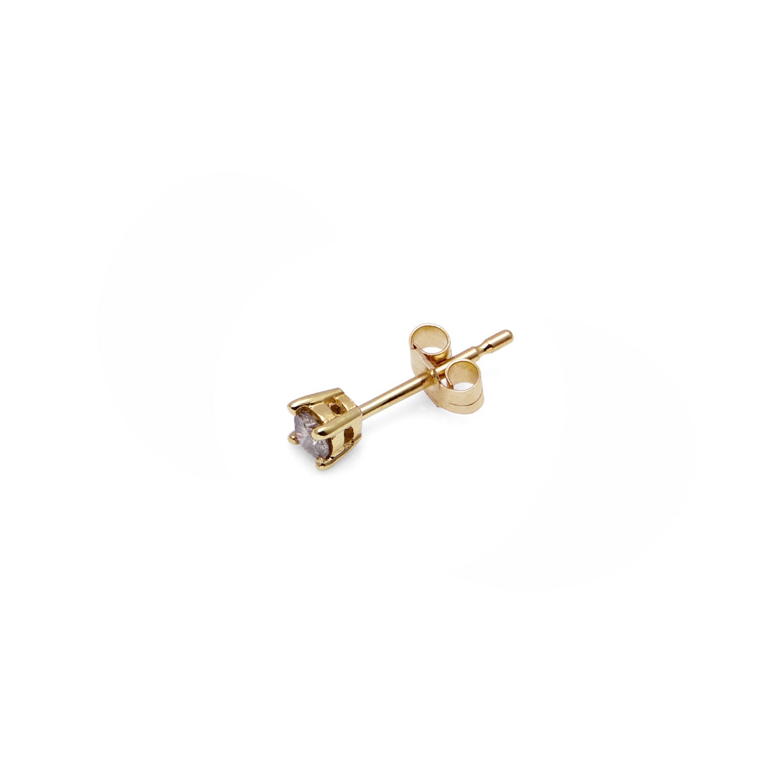 Single 18k Yellow Gold & Salt & Pepper Diamond Stud Earring