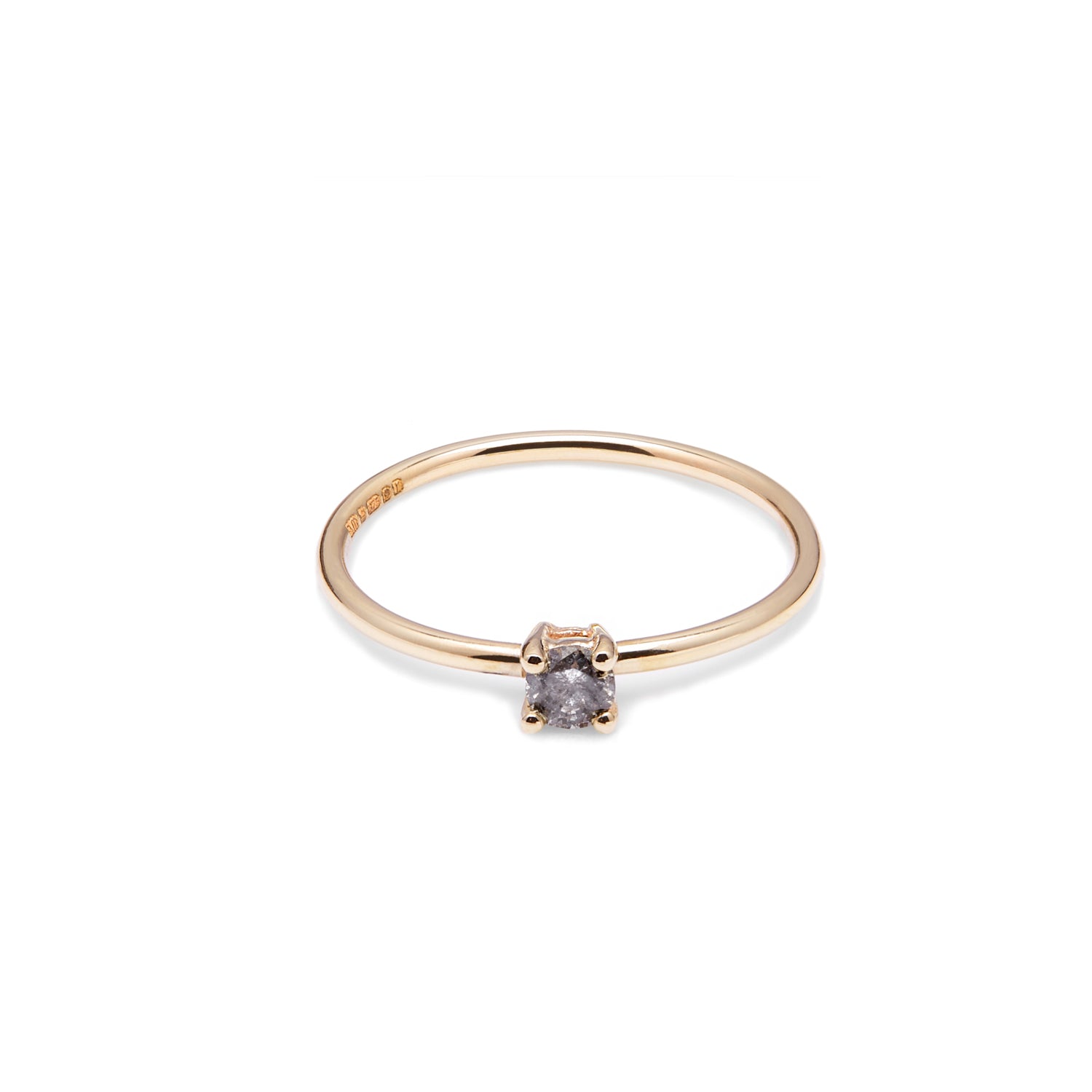 9k Yellow Gold & Salt & Pepper Diamond Solitaire Ring - Myia Bonner Jewellery