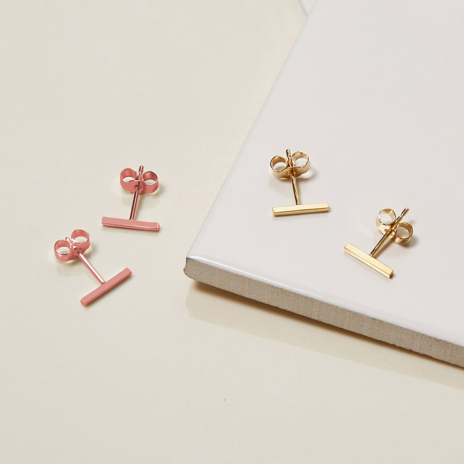Single Bar Stud Earring - 9k Rose Gold
