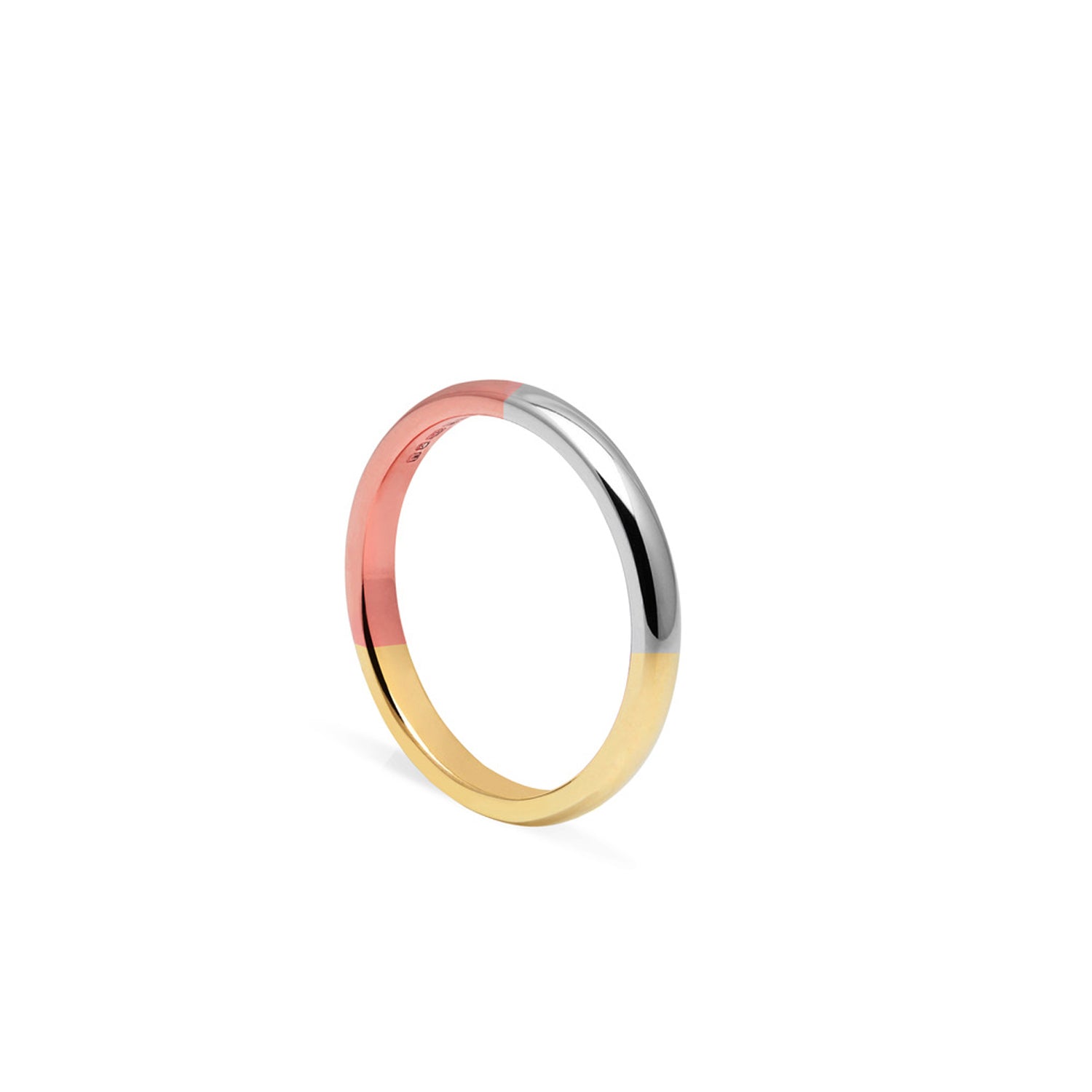 Three-tone D-shape Ring - 18k Yellow, Rose & White