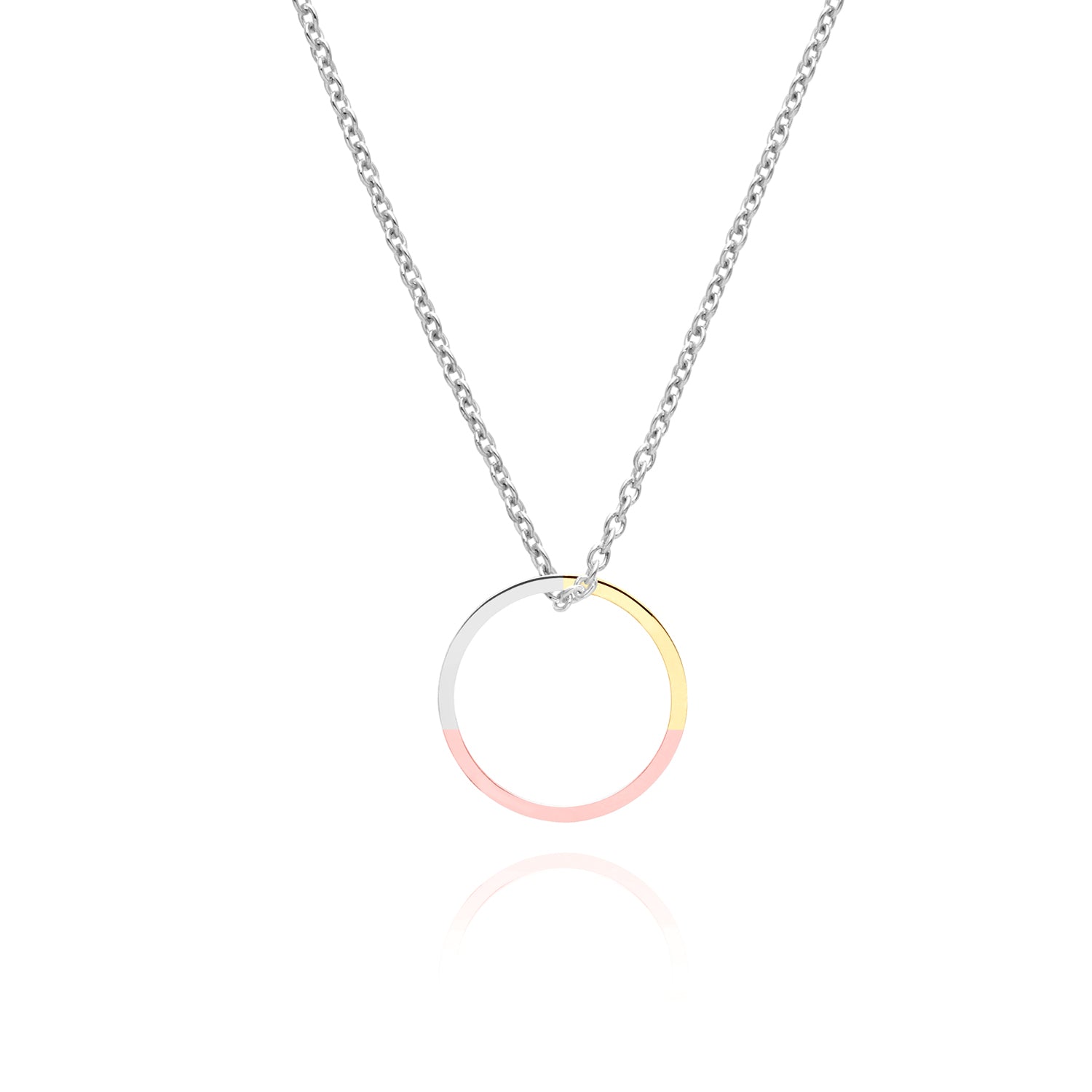 Three-Tone Circle Necklace - 9k Yellow & Rose Gold & Silver