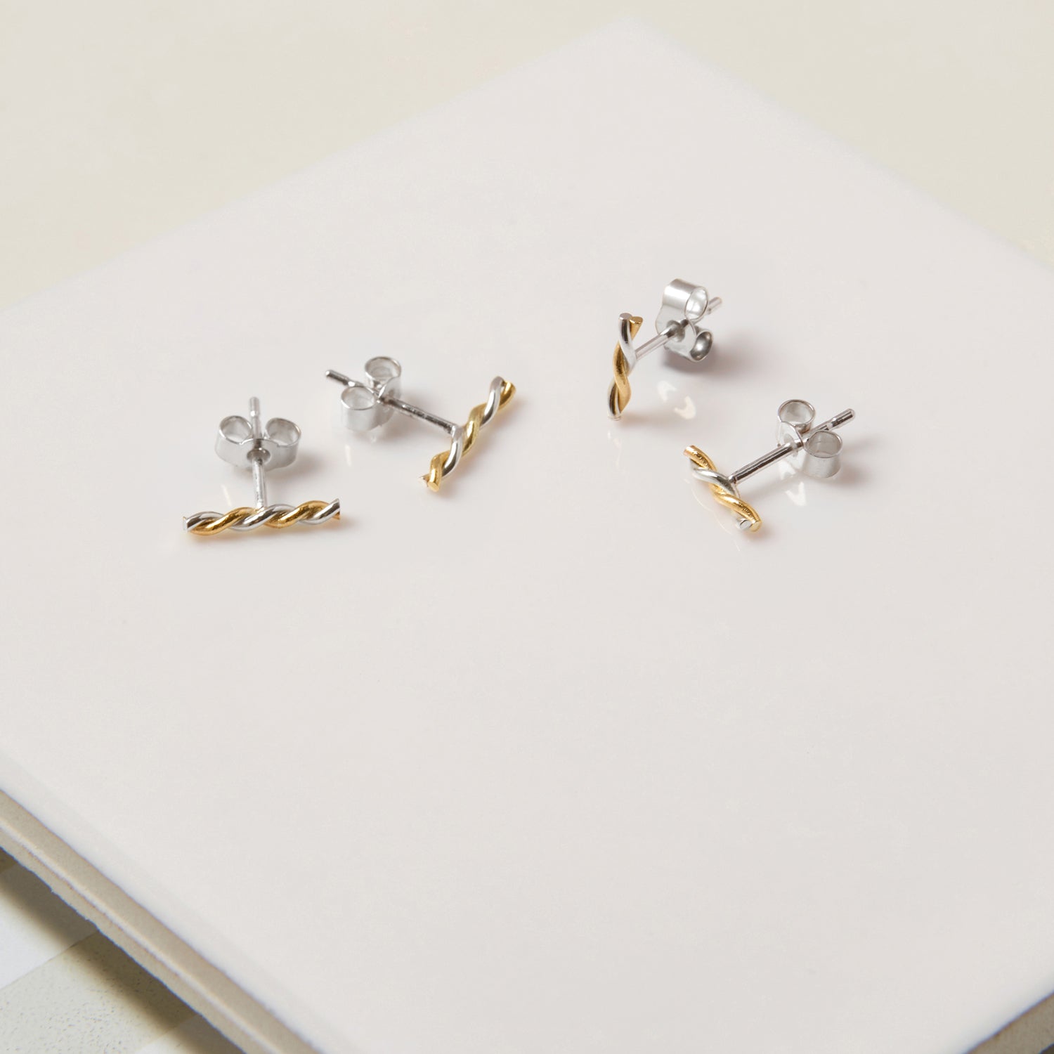 Two-Tone Twisted Bar Stud Earrings - 9k Yellow Gold & Silver