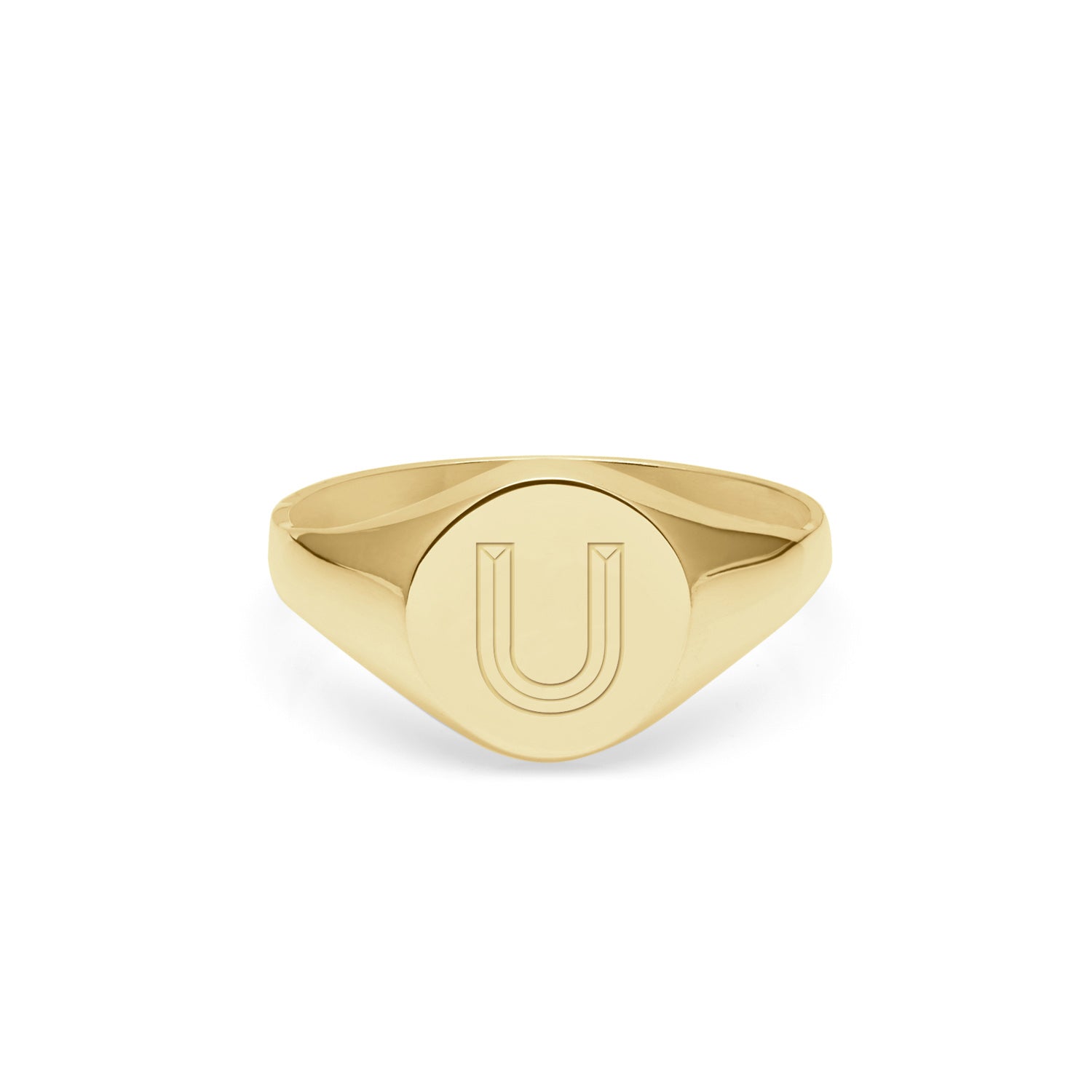 Initial U Facett Round Signet Ring - 9k Yellow Gold