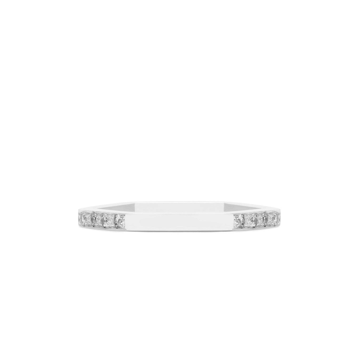 Hexagon Ring with Diamonds / 2 Sides - 9k White Gold