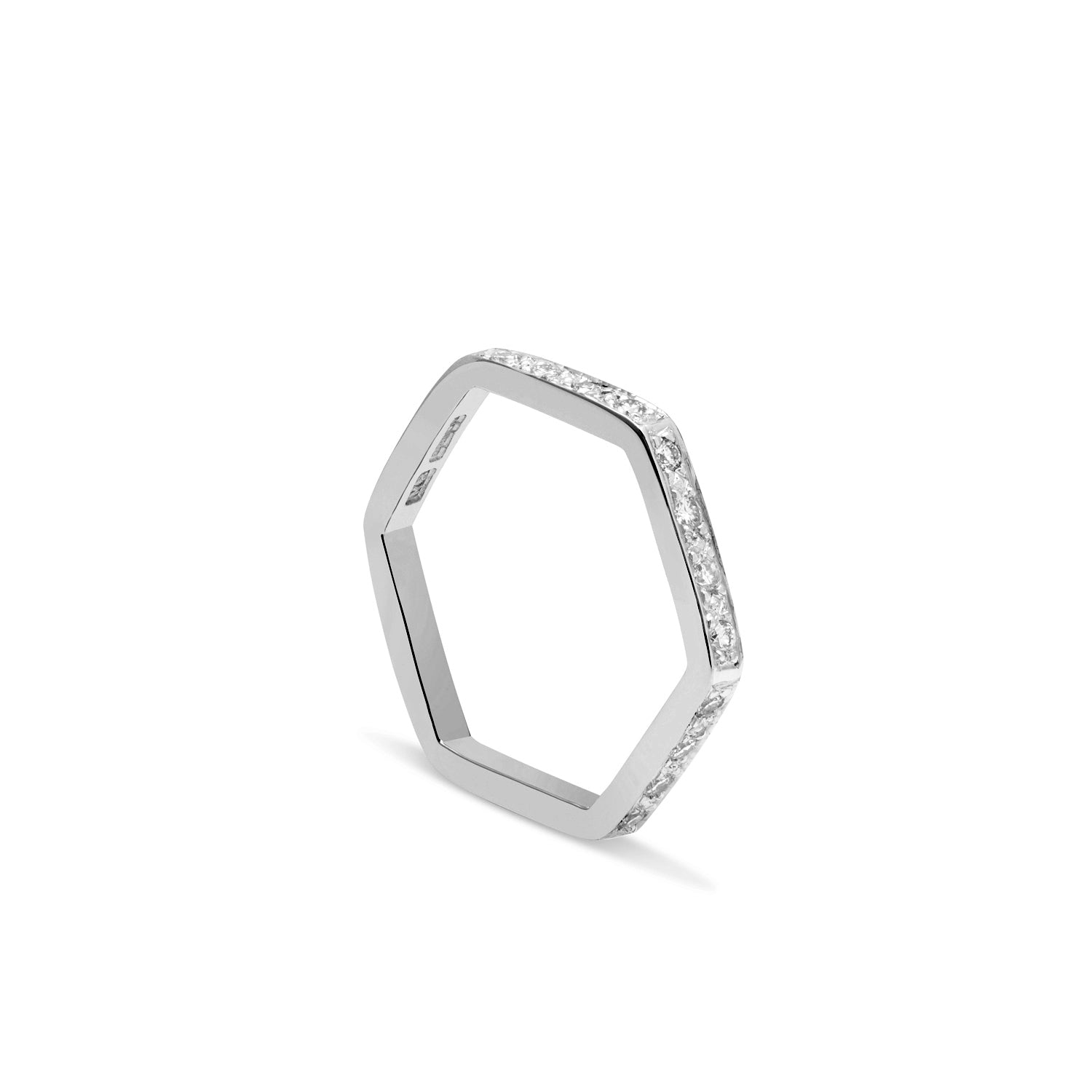 Hexagon Half Eternity Ring / 3 Sides - 18k White Gold
