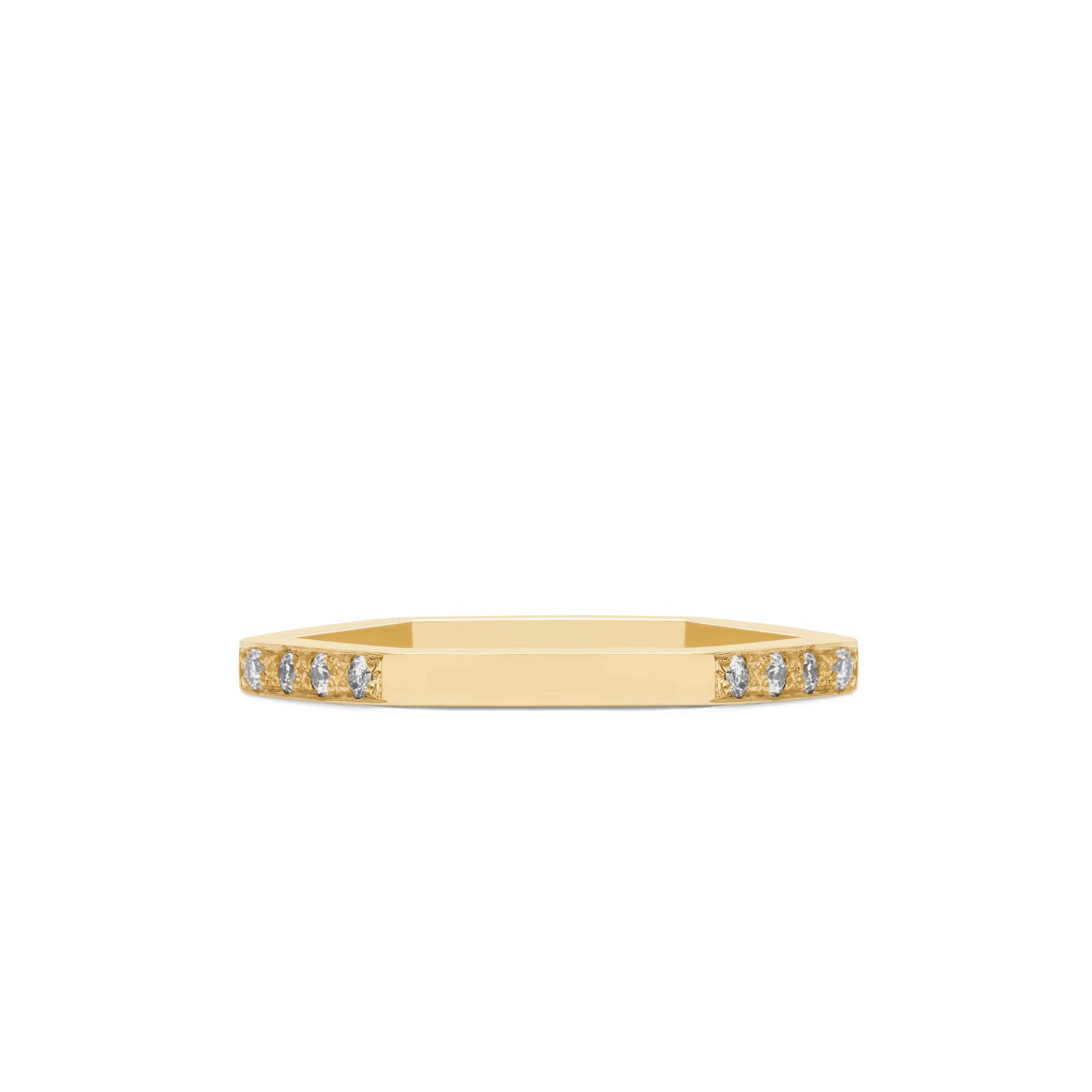Hexagon Ring  with Diamonds / 2 Sides - 9k Yellow Gold