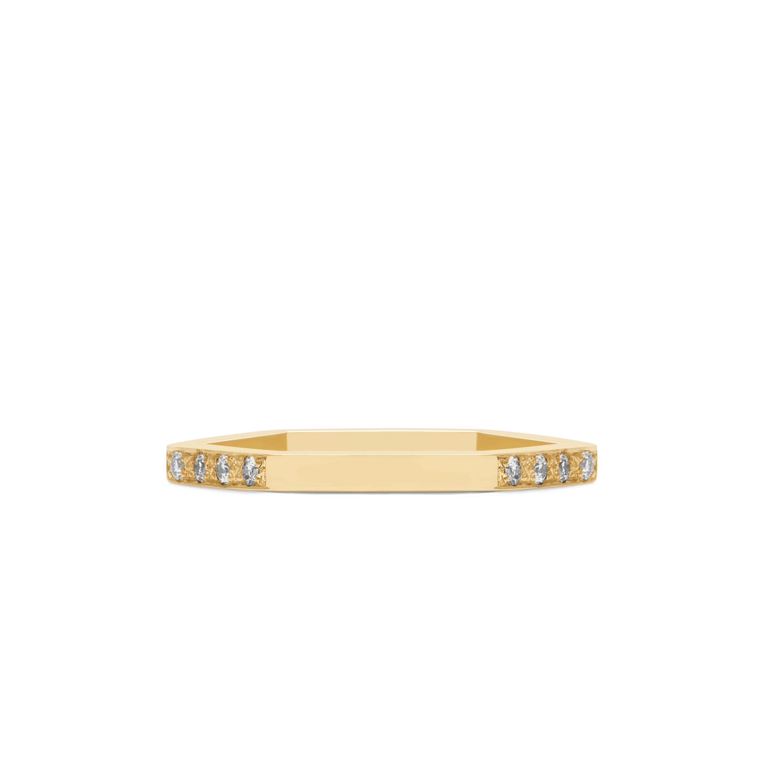 Hexagon Ring with Diamonds / 2 Sides - 9k Yellow Gold