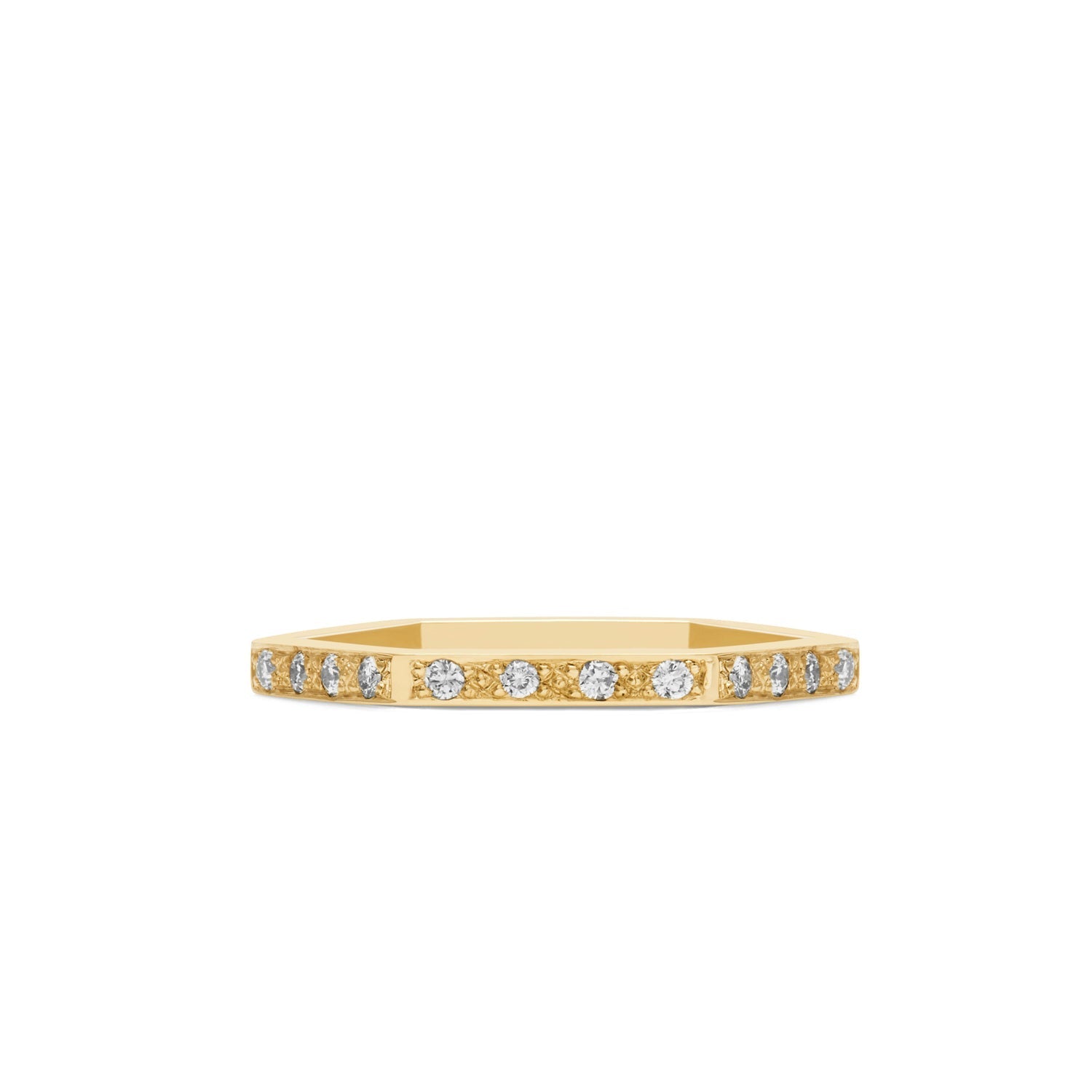 Hexagon Stack of 3 Rings with Diamonds - 18k Yellow Gold