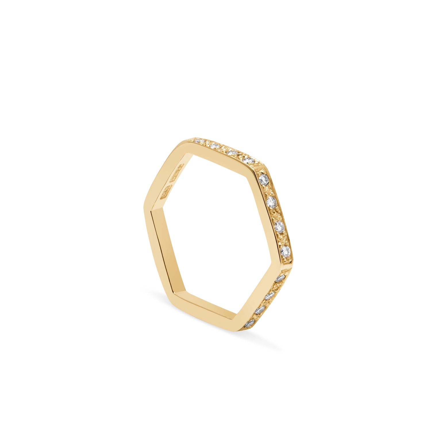 Hexagon Stack of 3 Rings with Diamonds - 9k Yellow Gold
