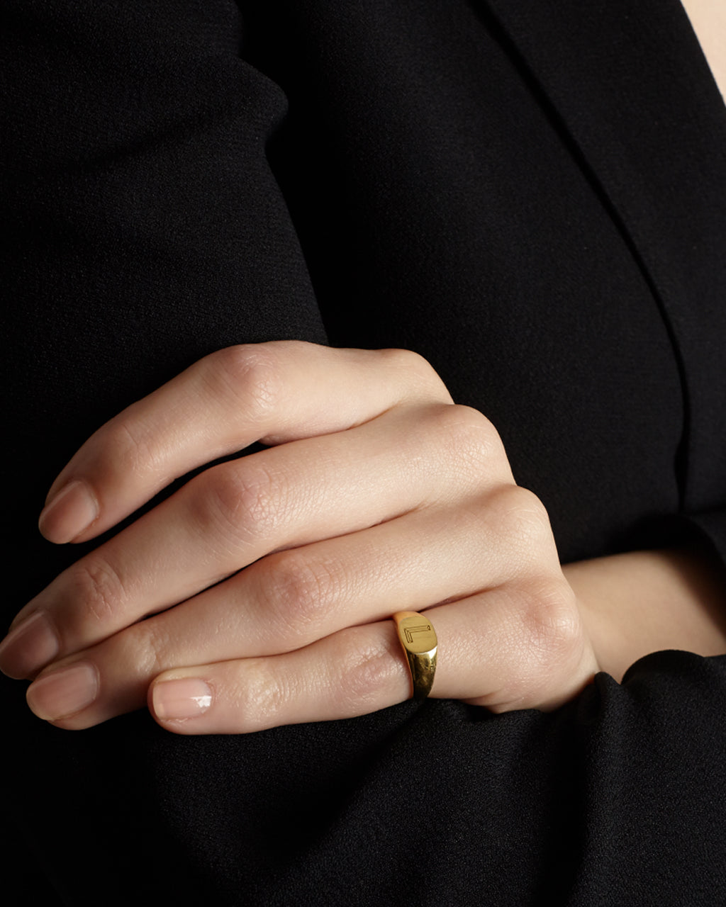 Single Initial Edwardian Cushion Signet Ring - 9k Yellow Gold