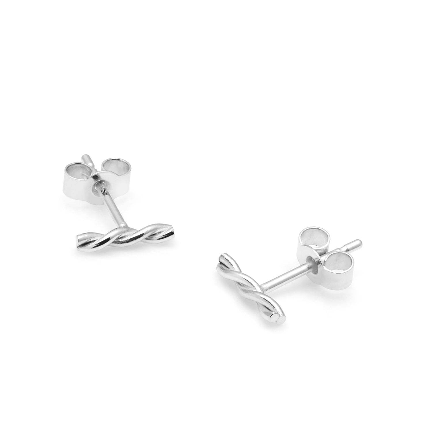 Mini Twisted Bar Stud Earrings - Silver