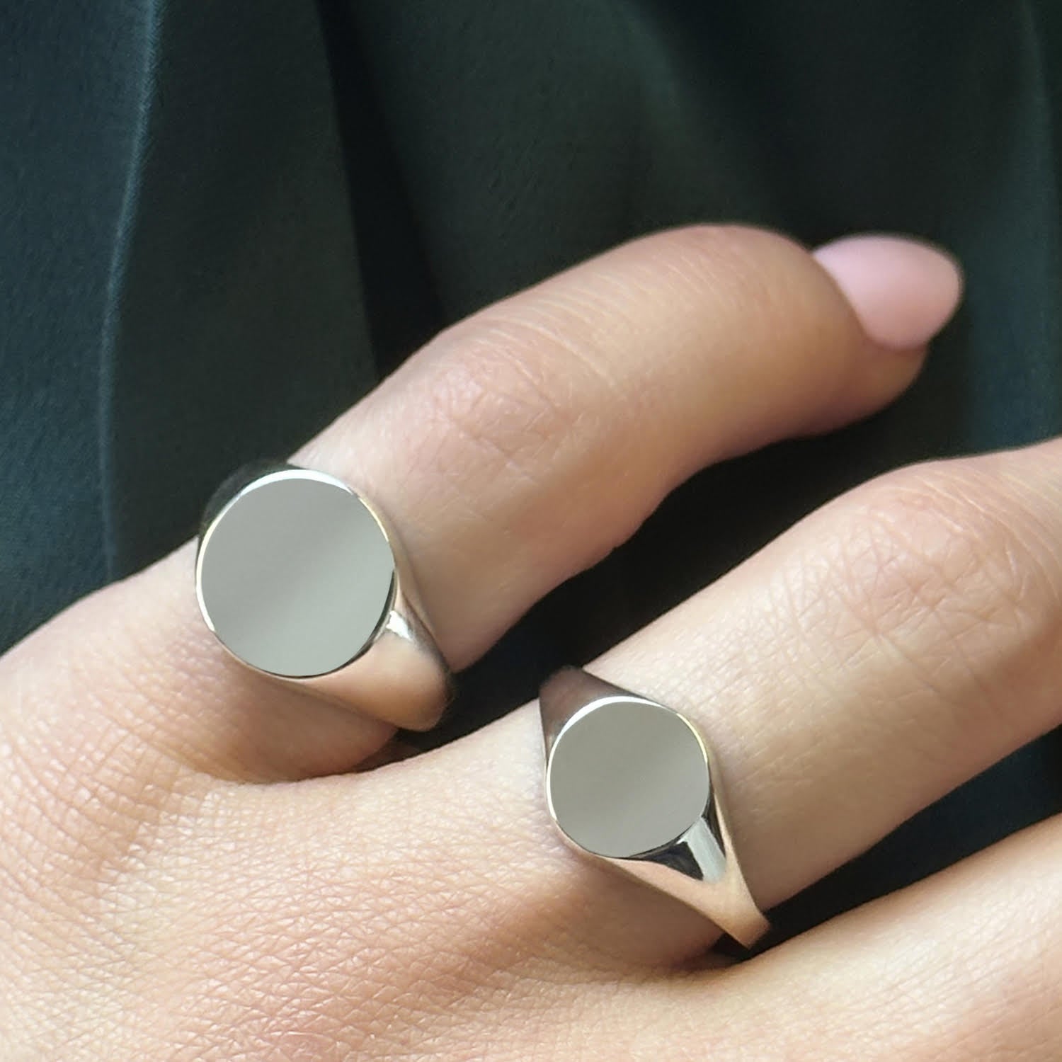 Double Initial Edwardian Round Signet Ring - 9k White Gold