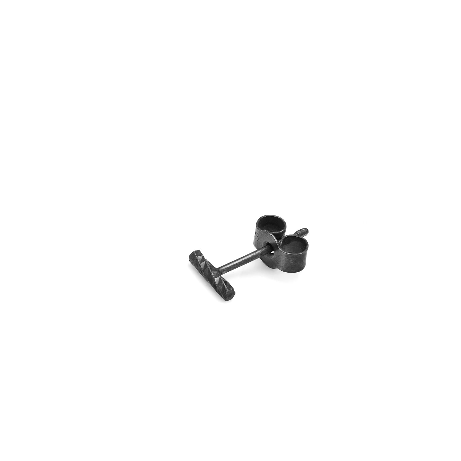 Single Mini Faceted Bar Stud Earring - Oxidised Silver