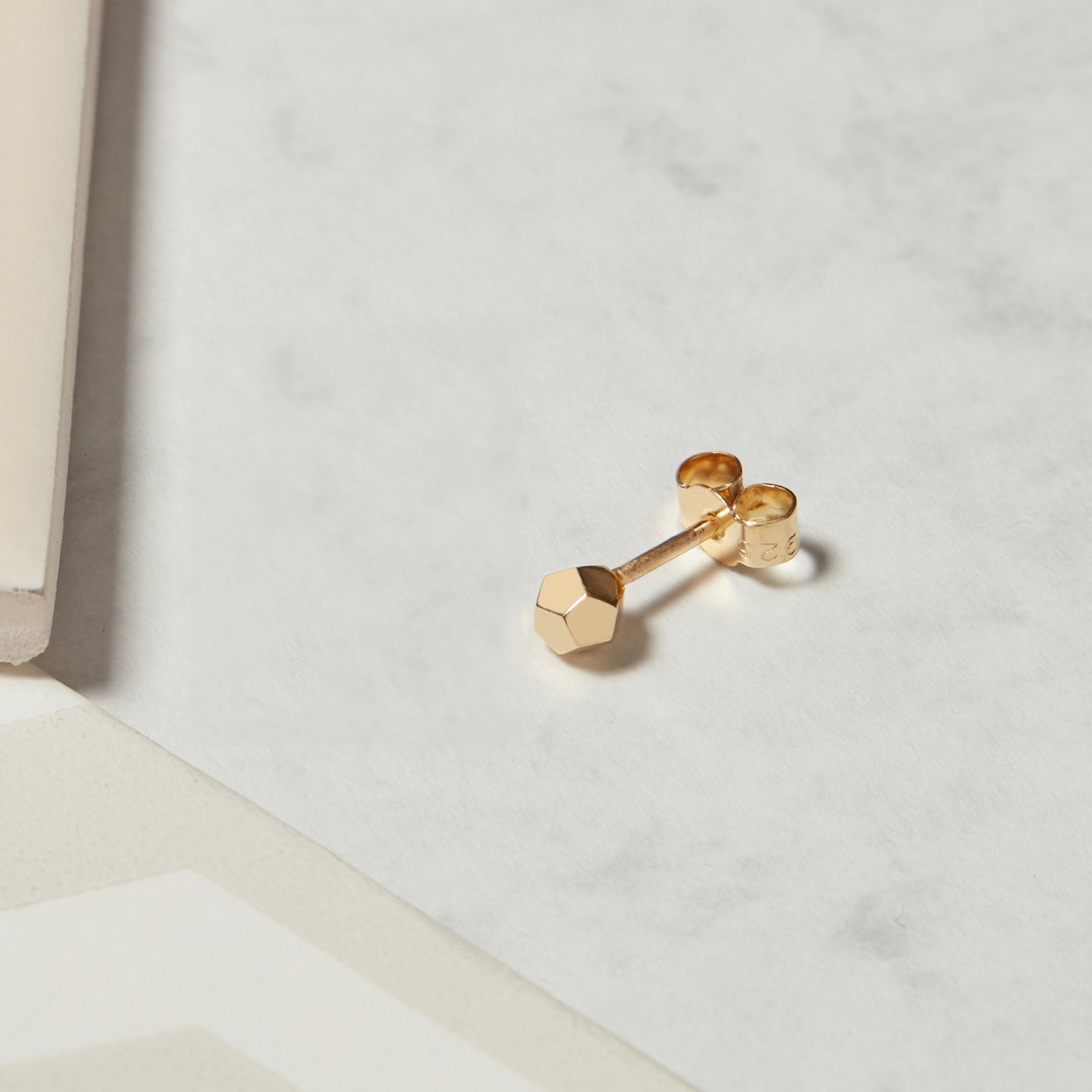 Single Dodecahedron Stud Earring - 9k Yellow Gold