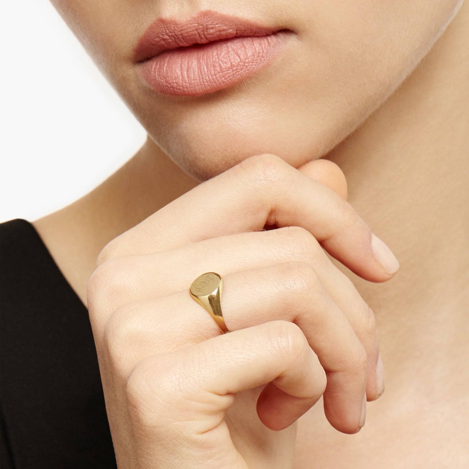 Triple Initial Script Round Signet Ring - 18k Yellow Gold