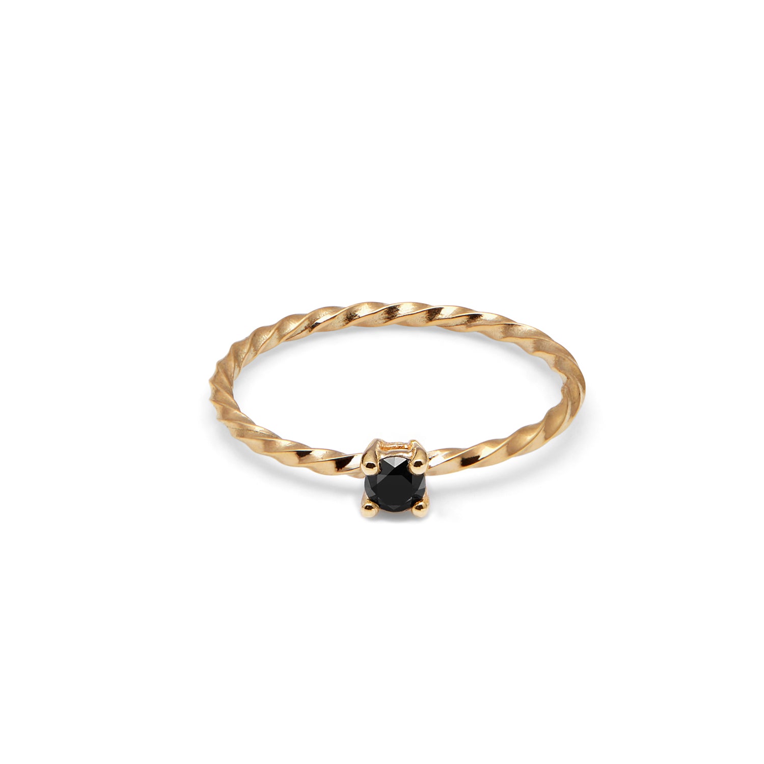 9k Yellow Gold & Black Diamond Twist Solitaire Ring