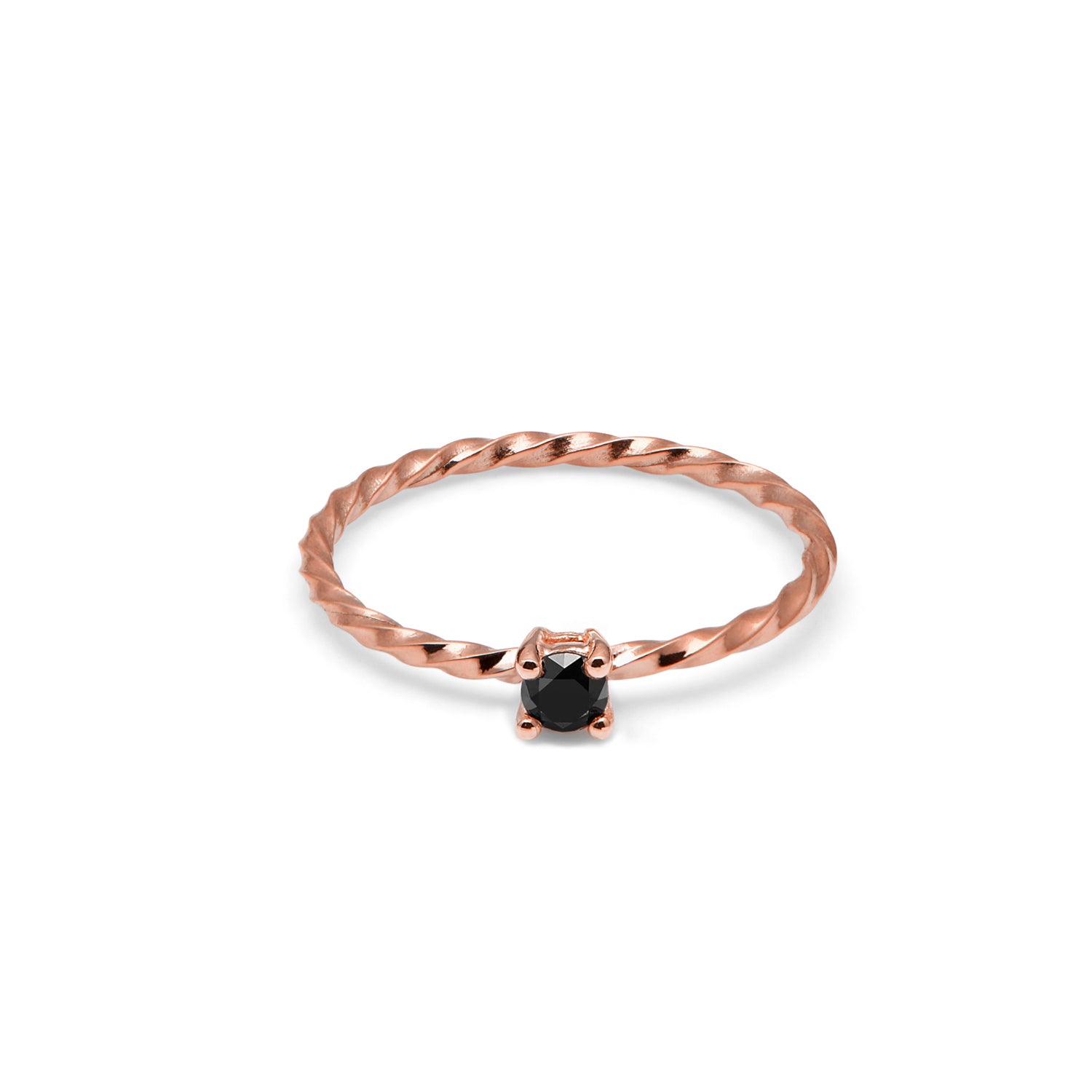 9k Rose Gold & Black Diamond Twist Solitaire Ring