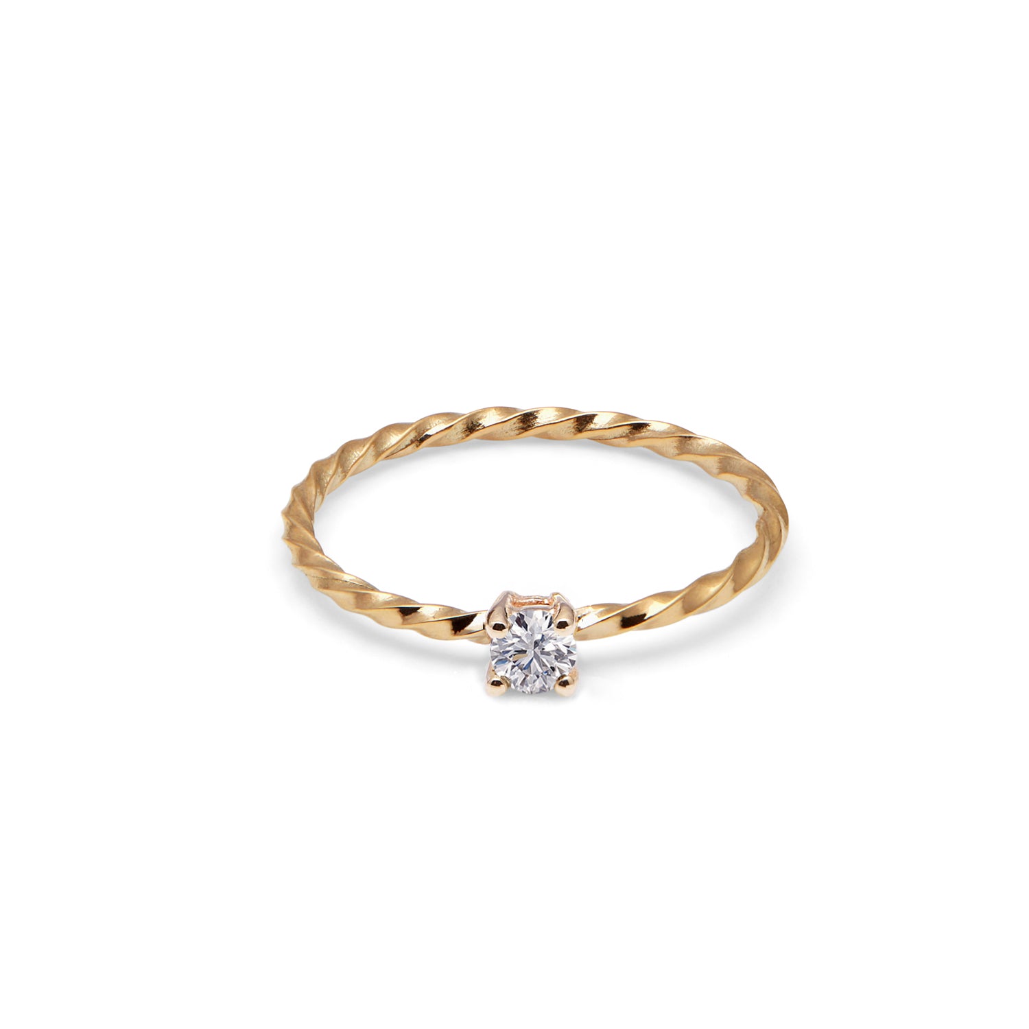 9k Yellow Gold & Lab Grown Diamond Twist Solitaire Ring