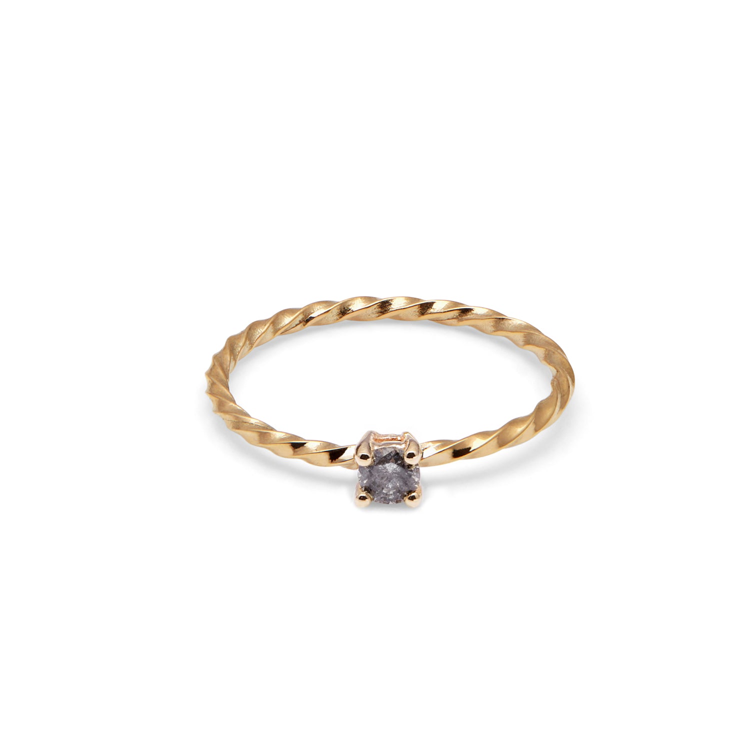 9k Yellow Gold & Salt & Pepper Diamond Twist Solitaire Ring