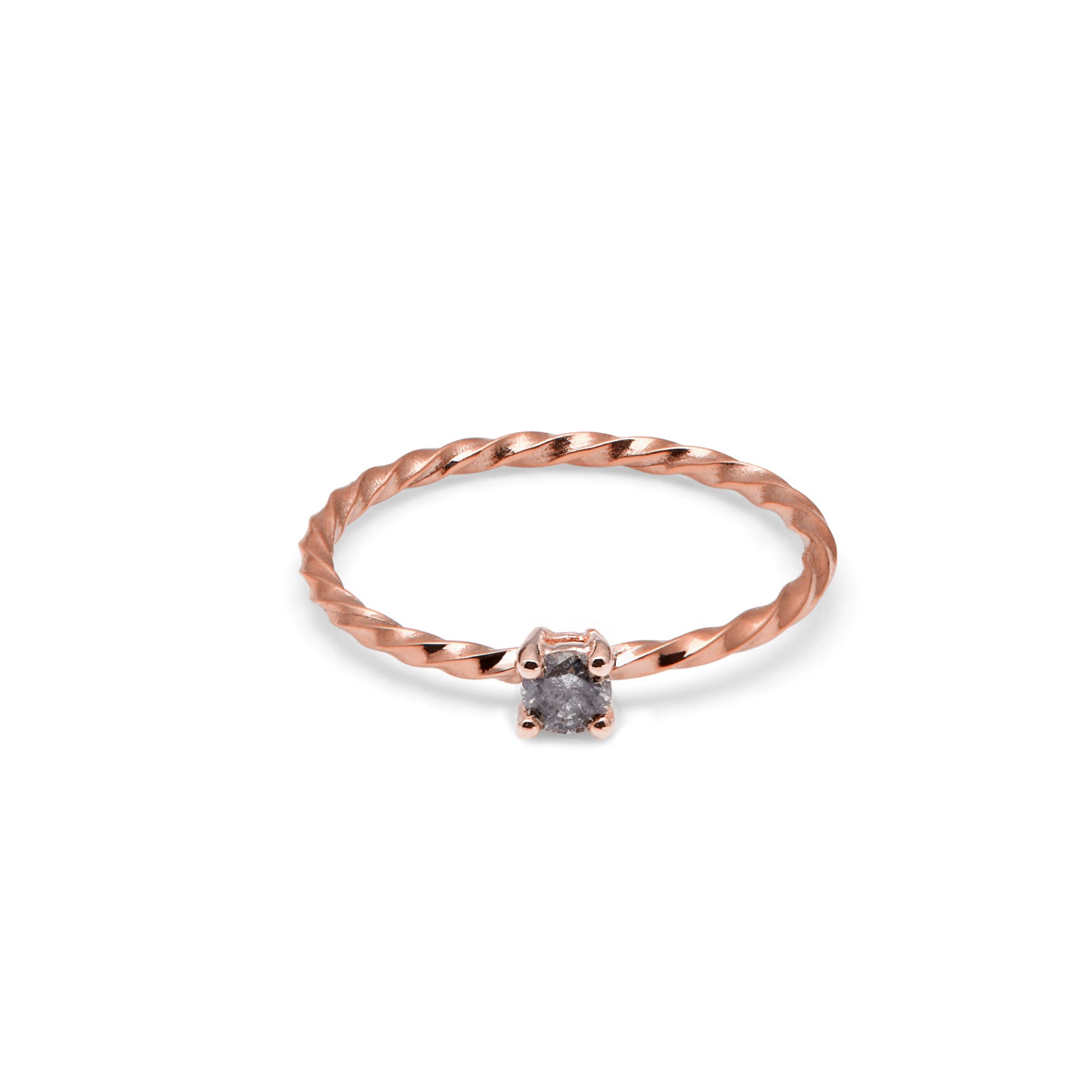 9k Rose Gold & Salt & Pepper Diamond Twist Solitaire Ring