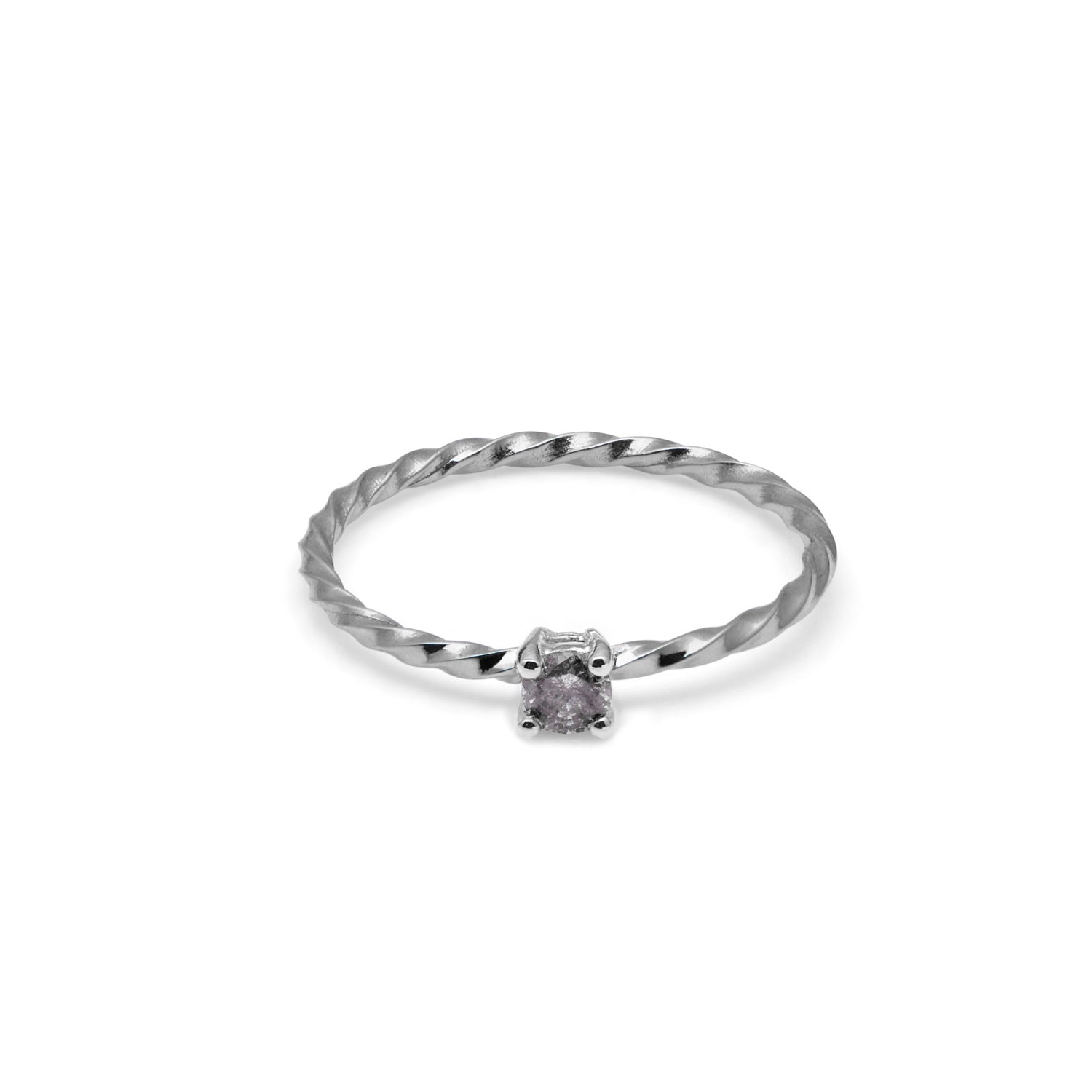 18k White Gold & Salt & Pepper Diamond Twist Solitaire Ring