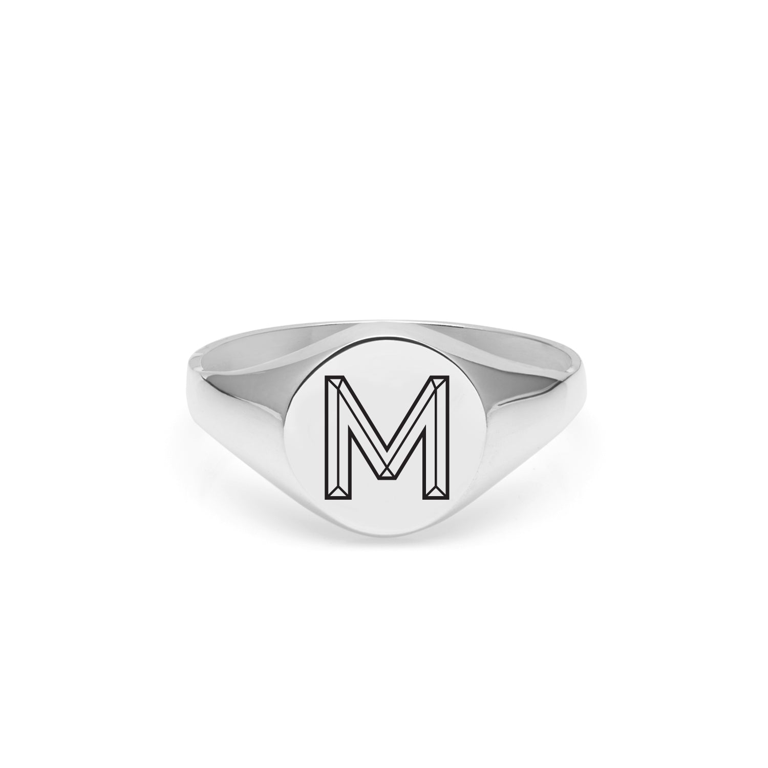 Single Initial Facett Round Signet Ring - Silver