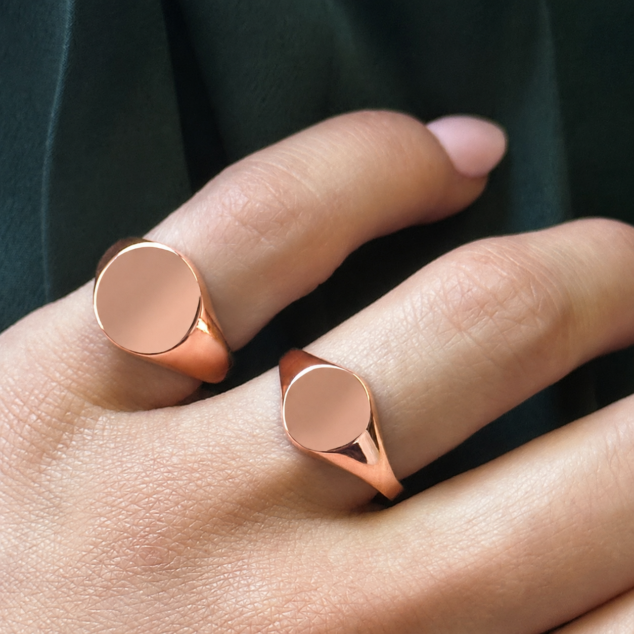 Double Initial Edwardian Round Signet Ring - 9k Rose Gold