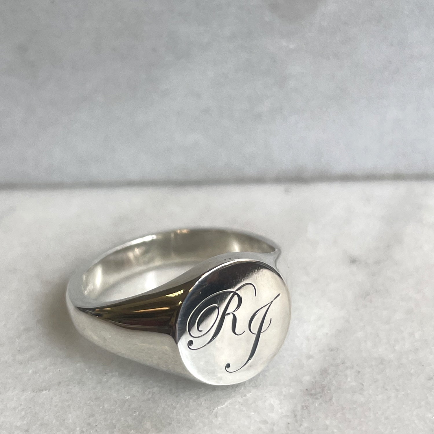 Double Initial Edwardian Round Signet Ring - Silver