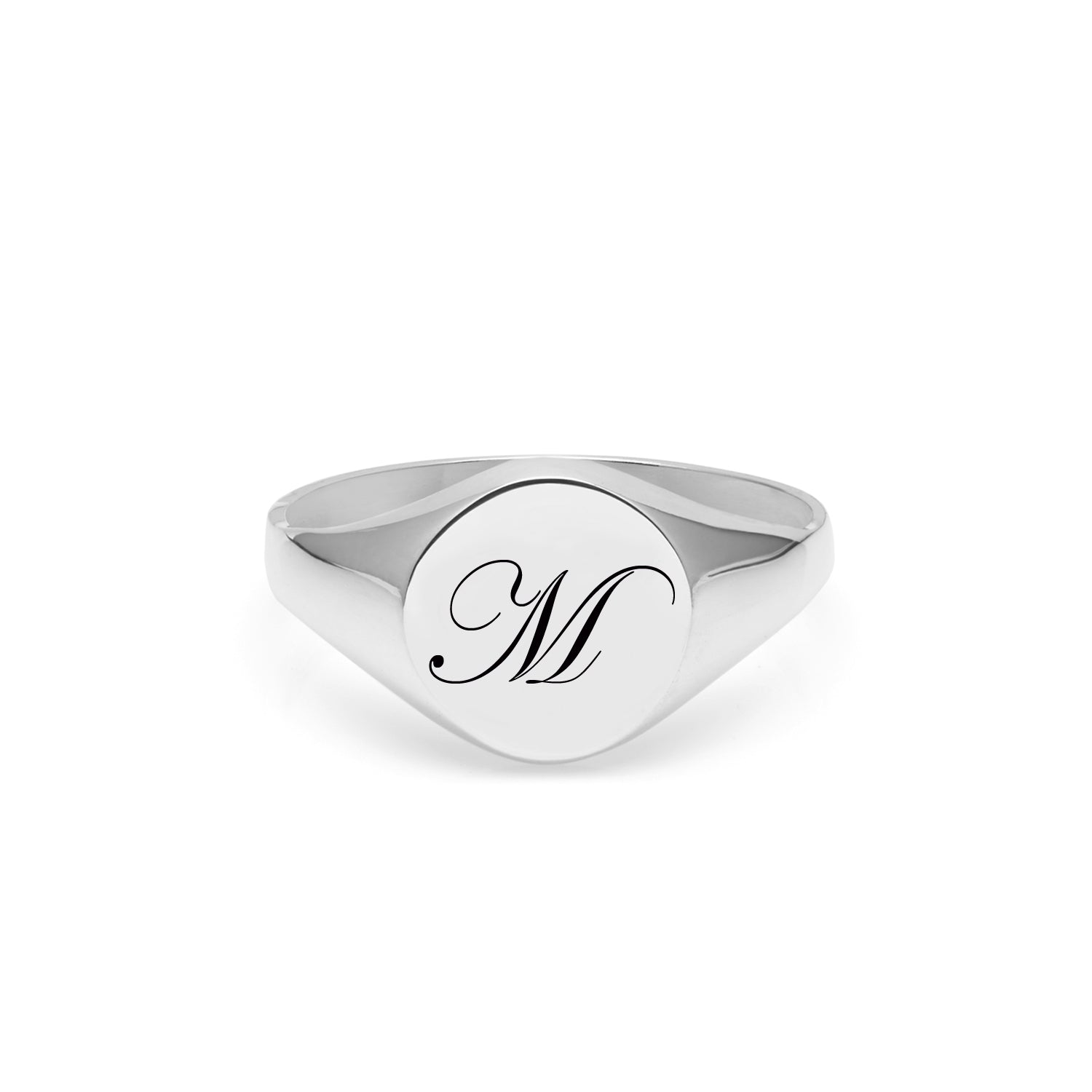Single Initial Edwardian Round Signet Ring - Silver