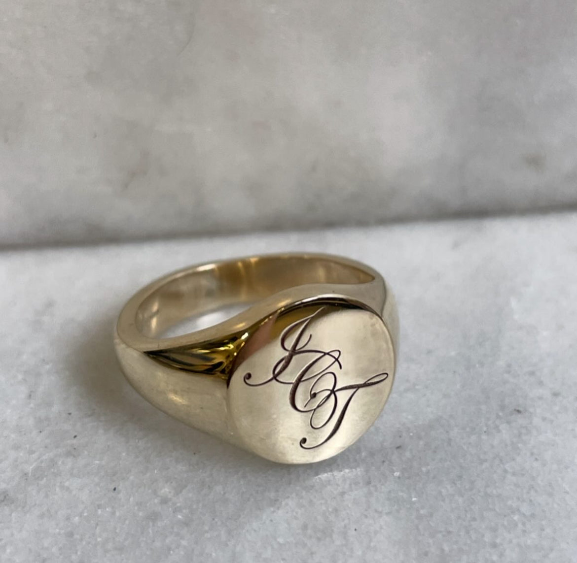 Triple Initial Edwardian Signet Ring - 9k Yellow Gold