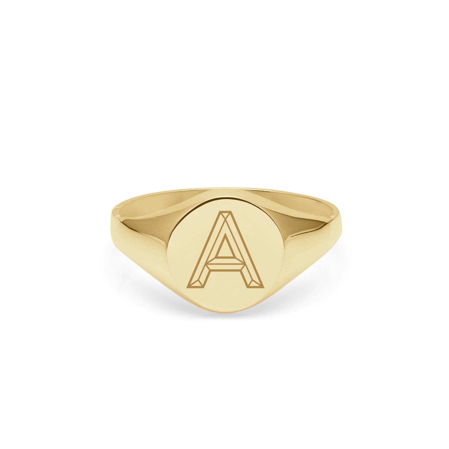 Initial A Facett Round Signet Ring - 9k Yellow Gold