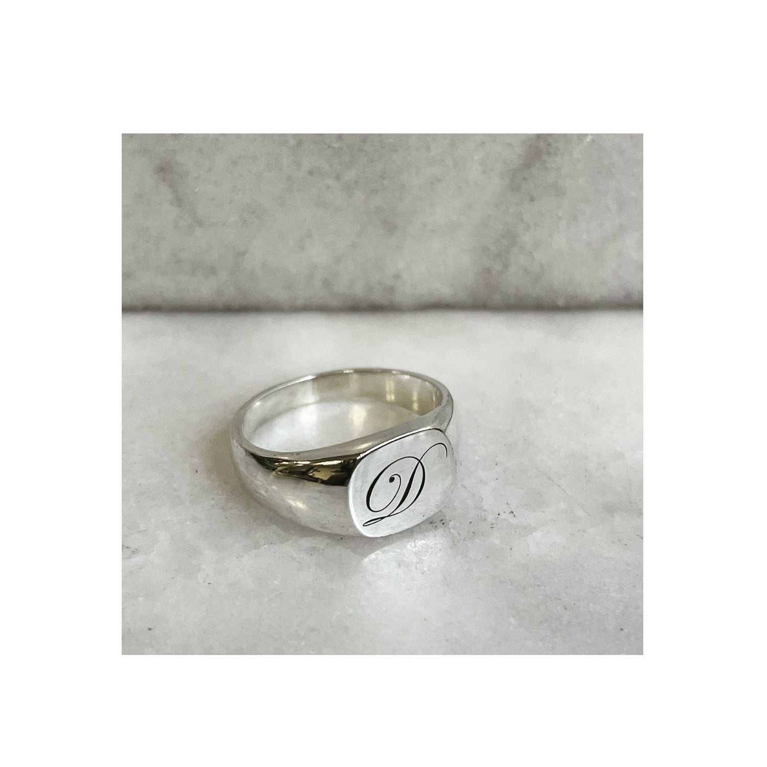 Single Initial Edwardian Cushion Signet Ring - Silver
