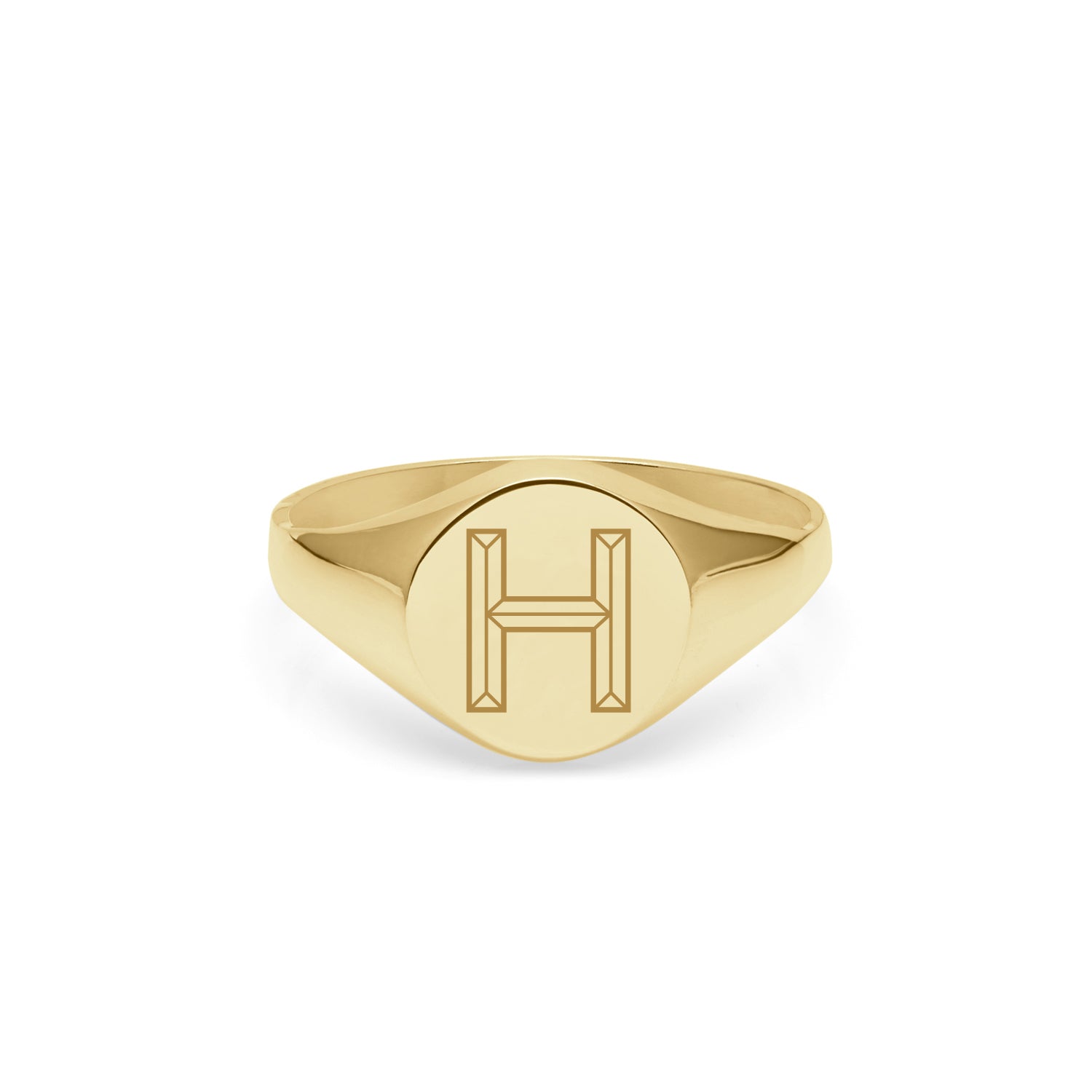 Initial H Facett Round Signet Ring - 9k Yellow Gold