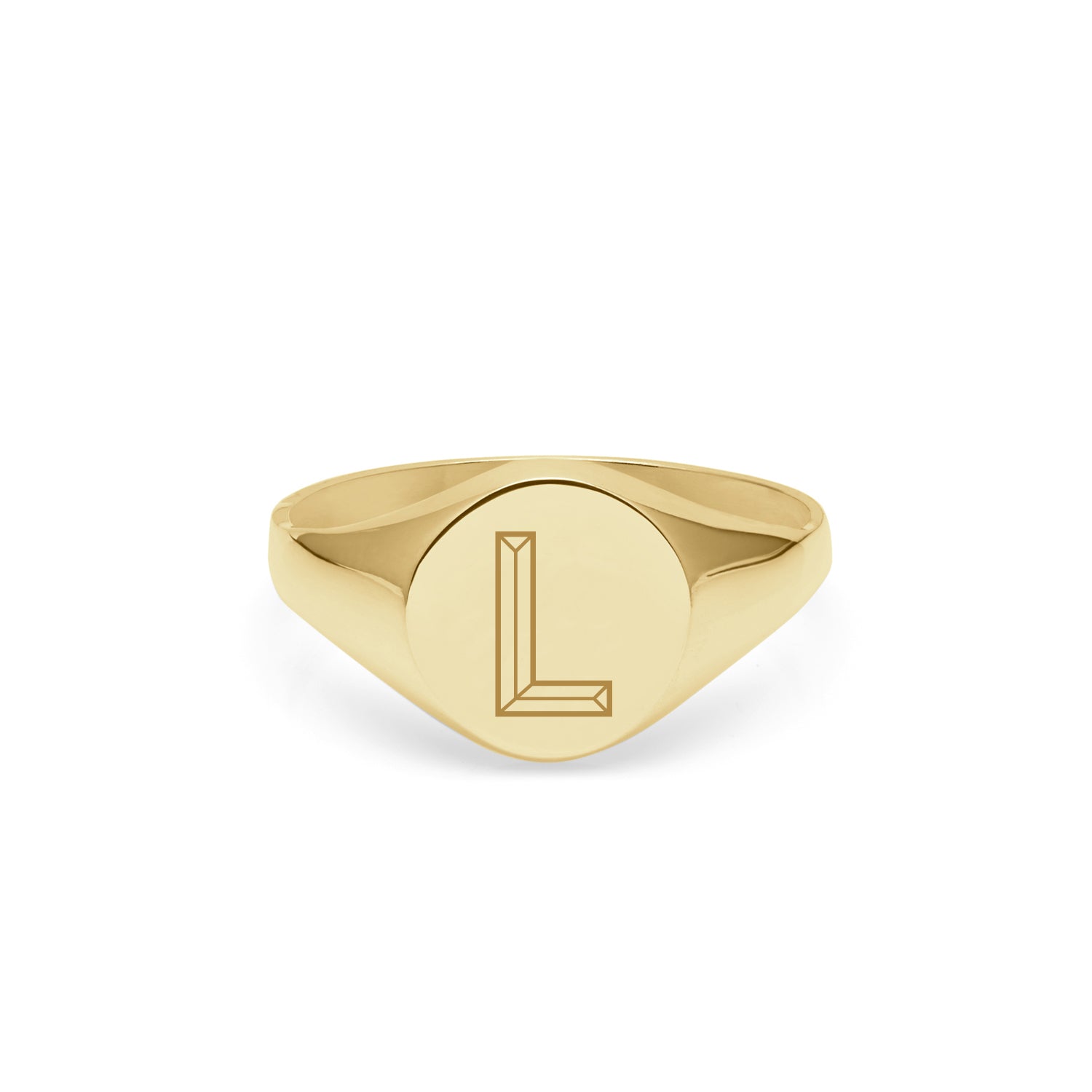 Initial L Facett Round Signet Ring - 9k Yellow Gold