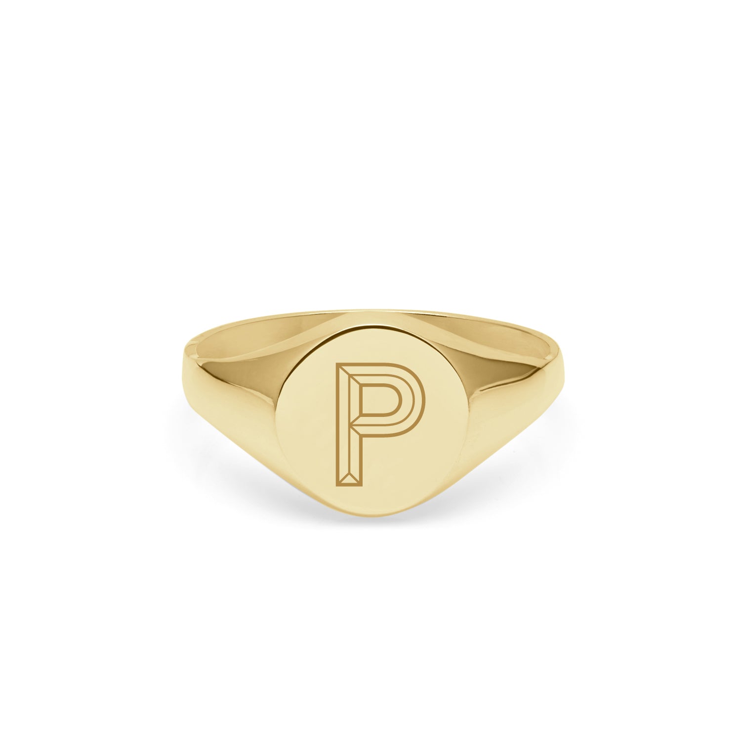 Initial P Facett Round Signet Ring - 9k Yellow Gold