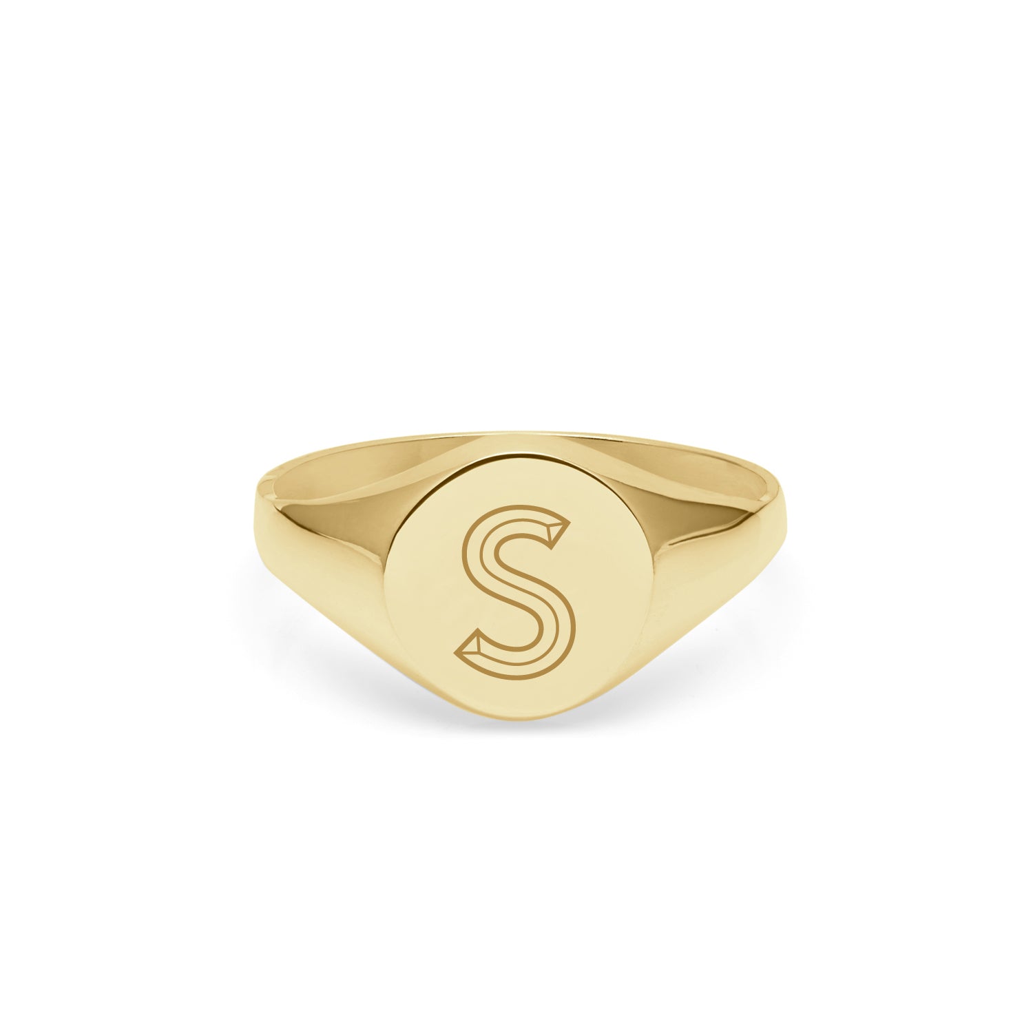 Initial S Facett Round Signet Ring - 9k Yellow Gold