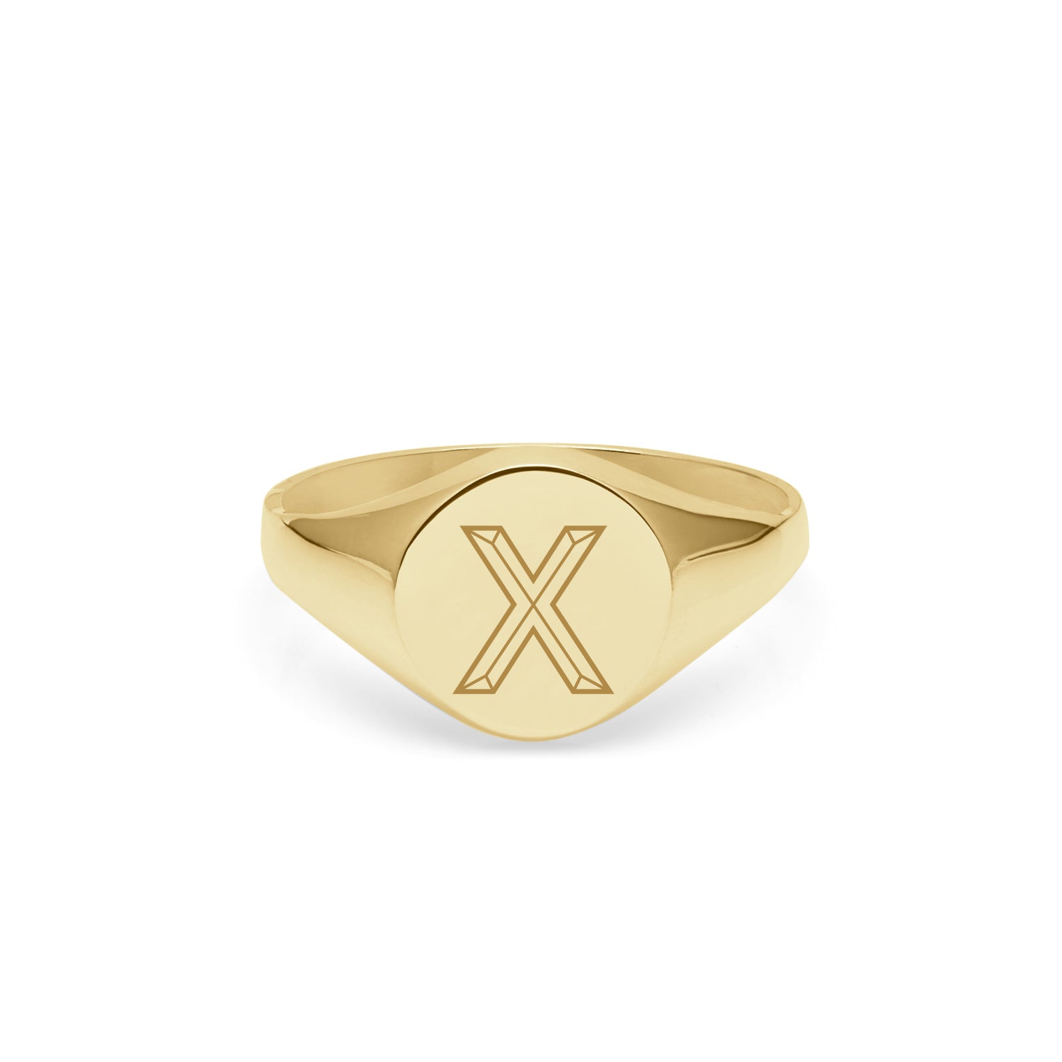 Initial X Facett Round Signet Ring - 9k Yellow Gold