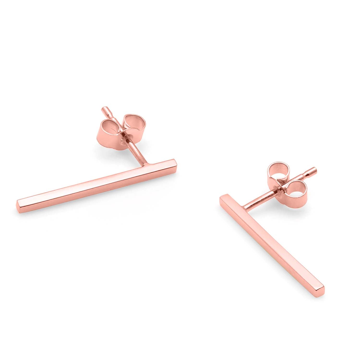 Long Bar Stud Earrings - Rose Gold