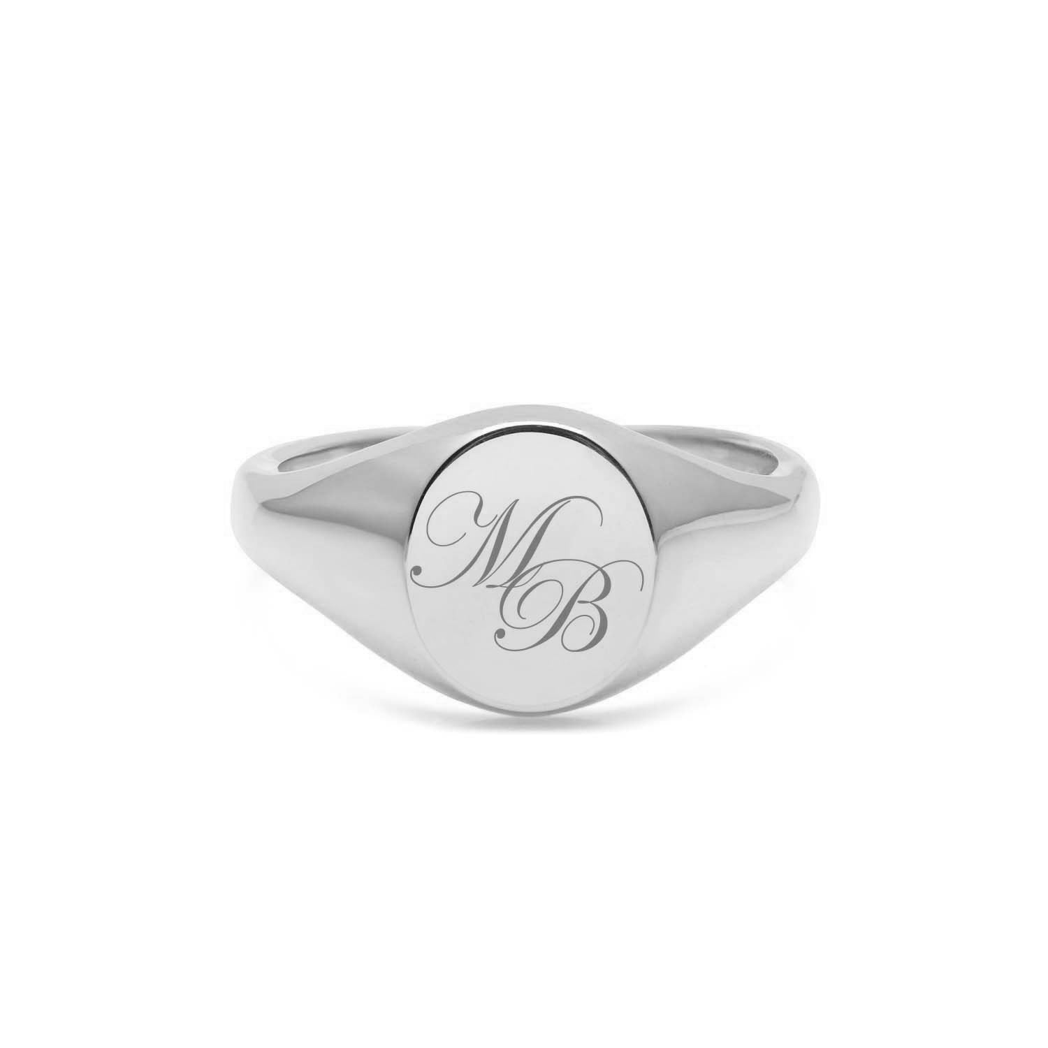 Double Initial Oval Signet Ring - 9k White Gold