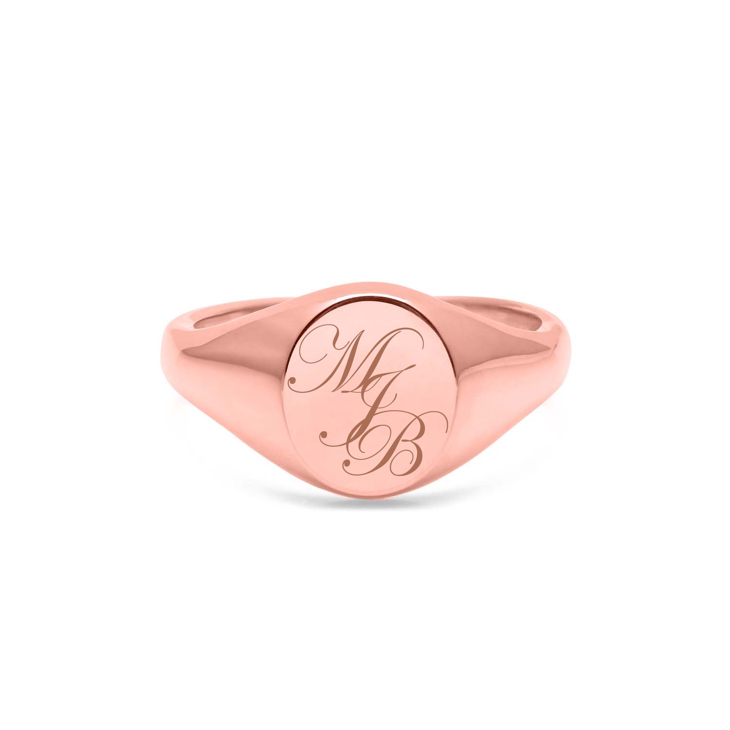 Triple Initial Oval Signet Ring - 9k Rose Gold