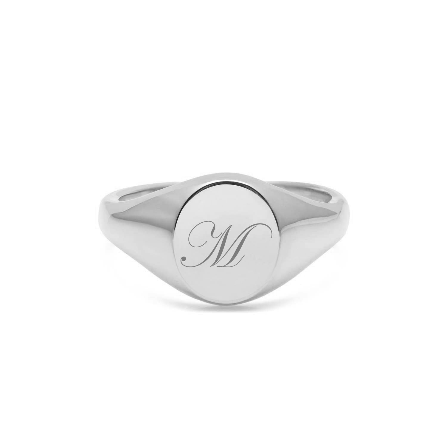 Single Initial Oval Signet Ring - 9k White Gold