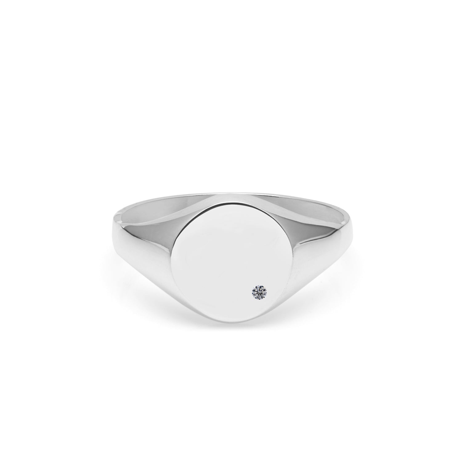 9k White Gold Round Signet Ring with Diamond
