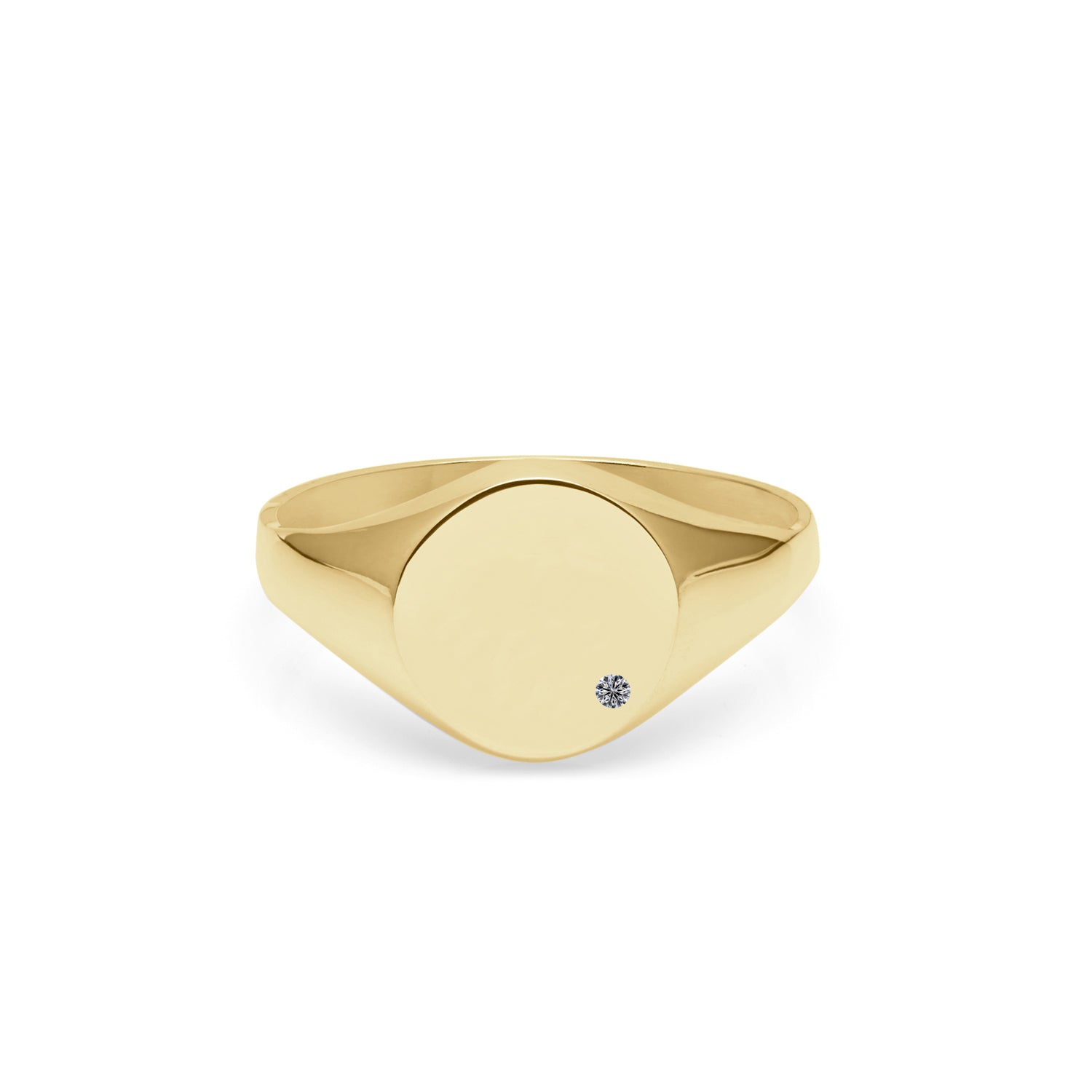 9k Yellow Gold Round Signet Ring with Diamond
