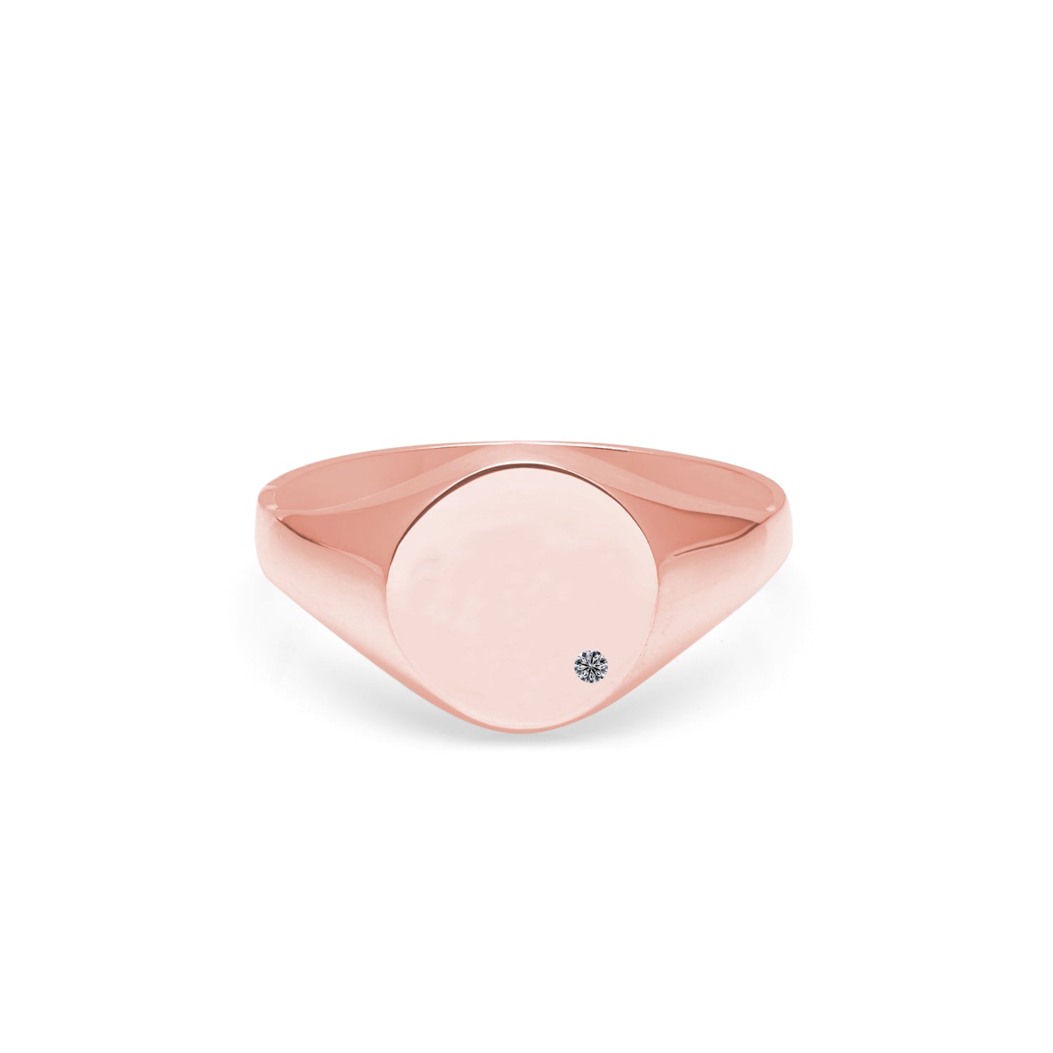 9k Rose Gold Round Signet Ring with Diamond