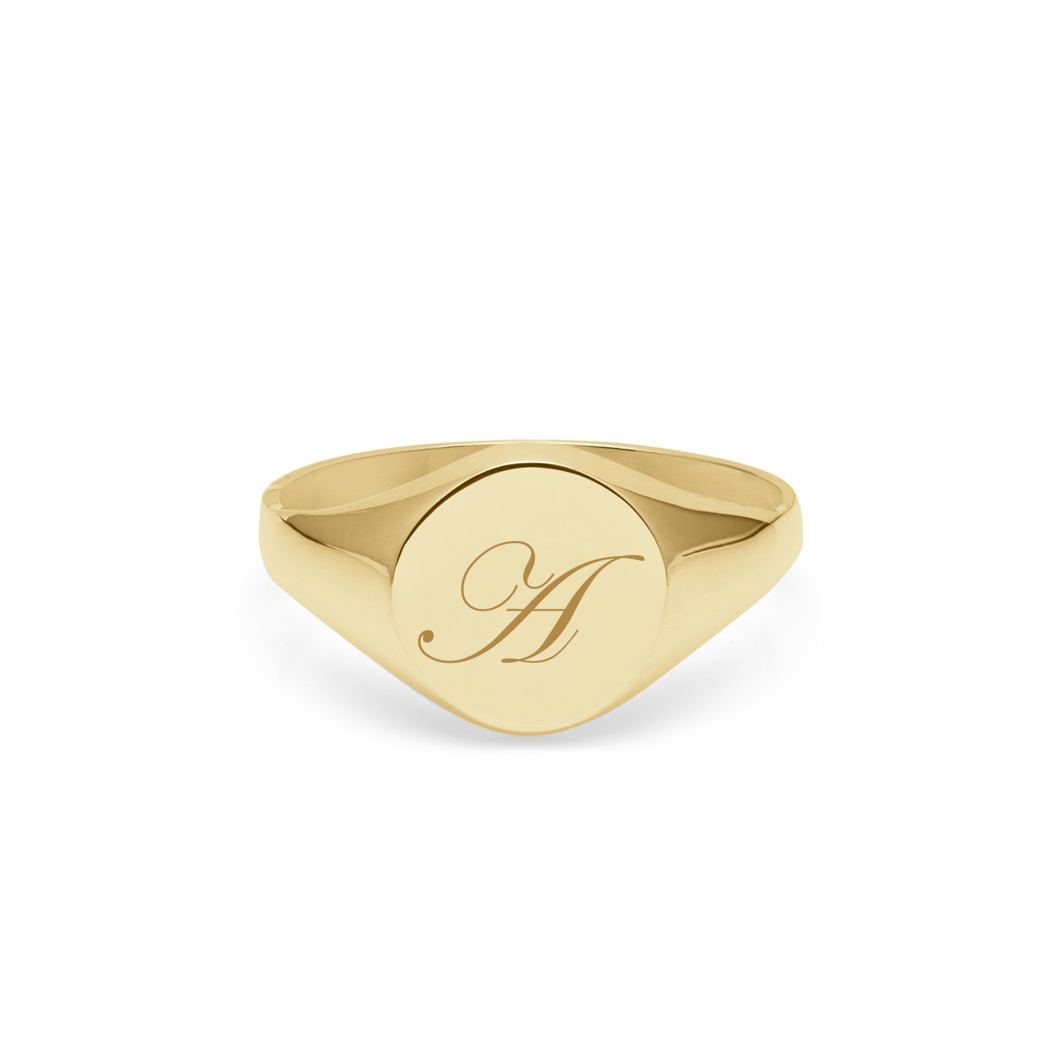 Initial A Edwardian Round Signet Ring - 9k Yellow Gold